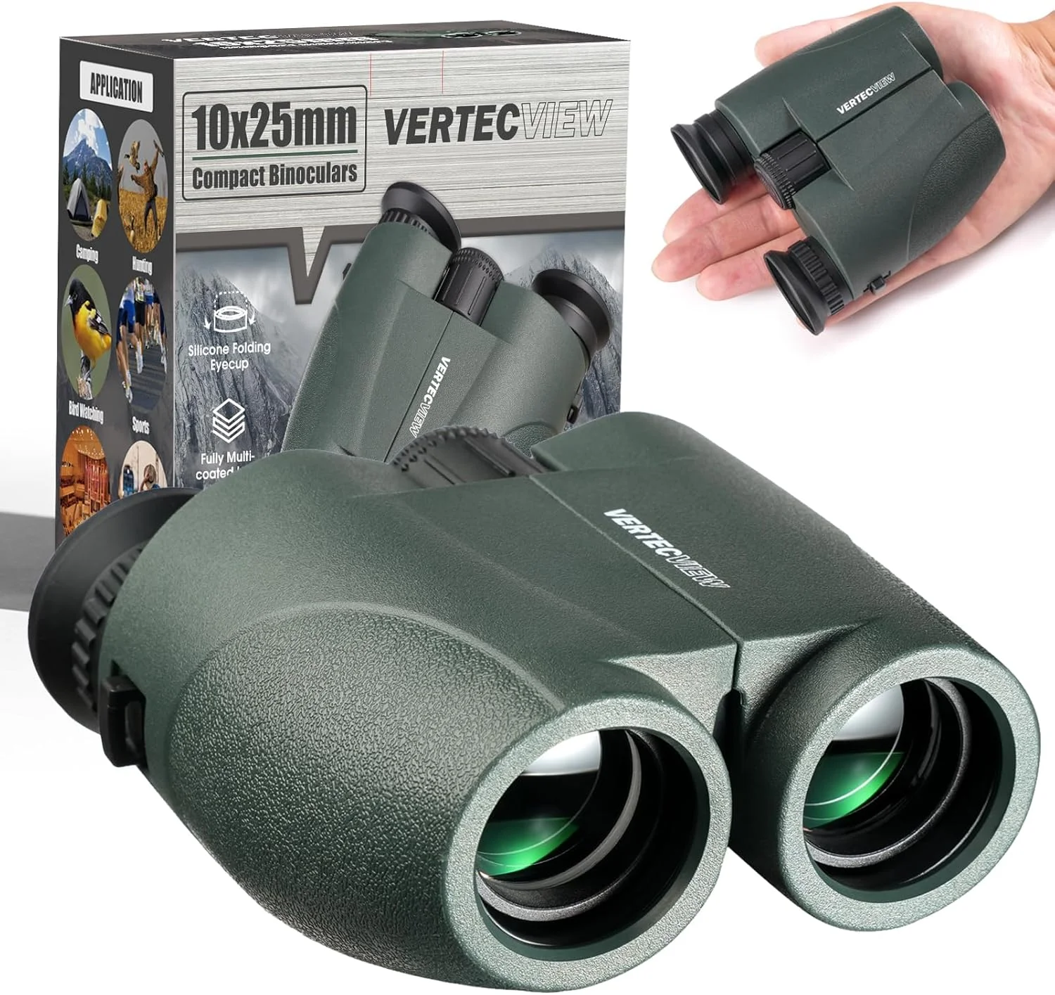دوربین دوچشمی 10x25، دوربین دوچشمی جمع و جور برای بزرگسالان؛ قدرت بالا، فوکوس روان، مقاوم در برابر آب، اپتیک HD، انتخاب عالی برای تماشای پرندگان، کنسرت، ورزش و مسافرت؛ سبک وزن 246 گرم.