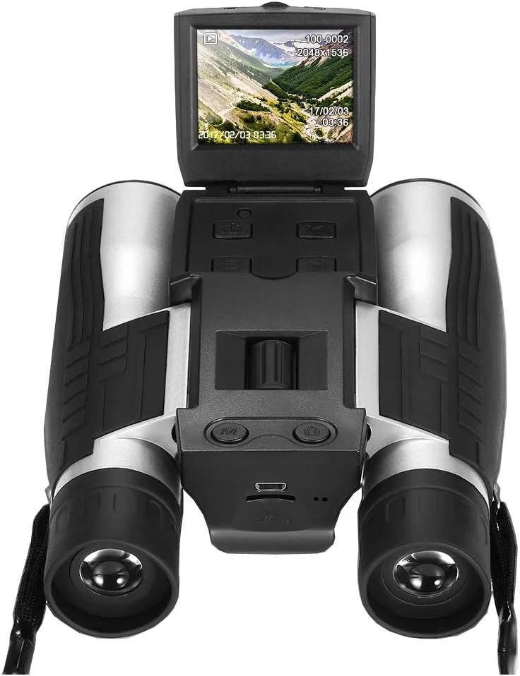 دوربین دوچشمی دیجیتال LCD با دوربین برای بزرگسالان، ضبط کننده عکس و فیلم 12x32 برای تماشای پرندگان، شکار، کنسرت ها و بازی های ورزشی با کارت 16 گیگابایتی