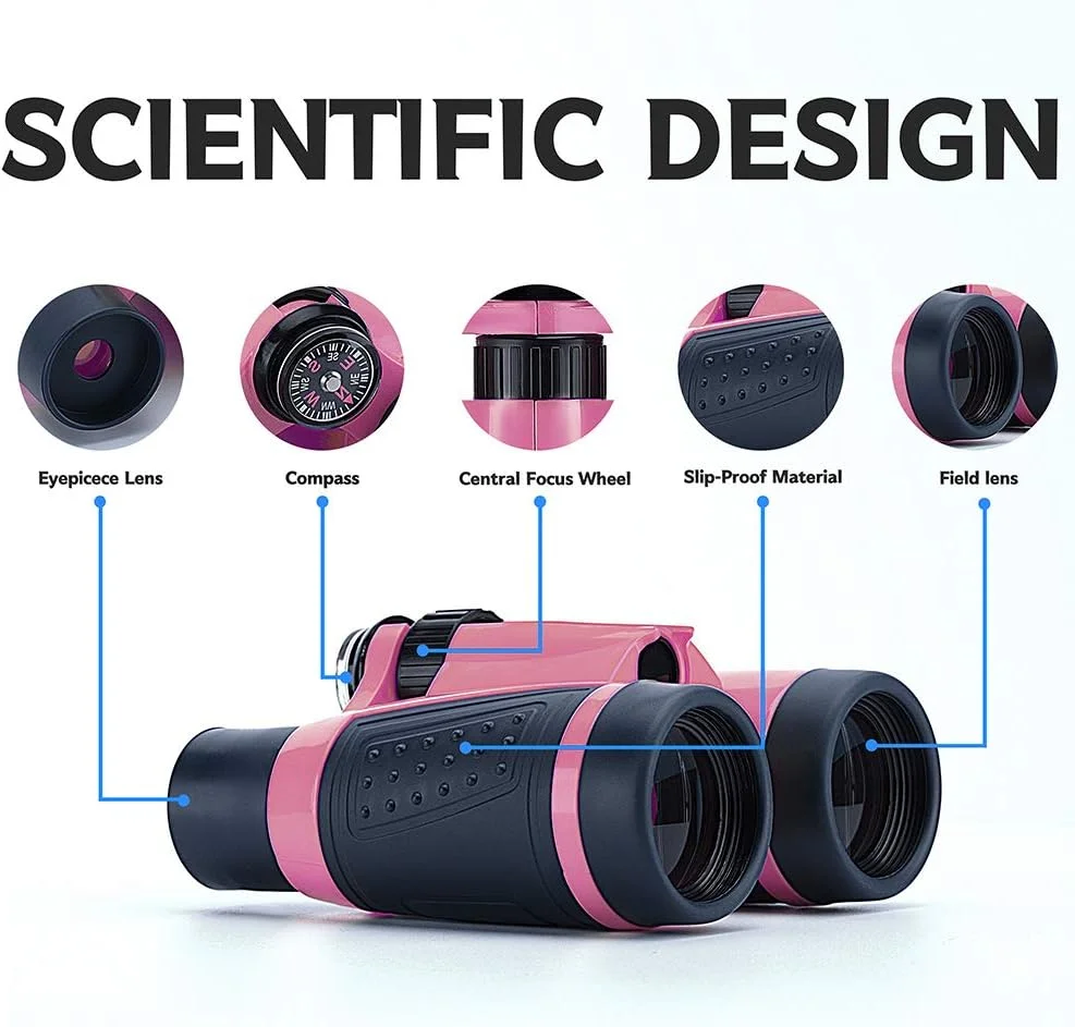 دوربین شکاری کوچک برای کودکان، مناسب تماشا پرندگان، پیاده روی، کمپینگ، ماهیگیری، لوازم جانبی، اسباب بازی های ضروری و بهترین هدیه برای پسران، دختران، کودکان نوپا، ضد آب با لنز اپتیکال 5X30 به همراه قطب نما
