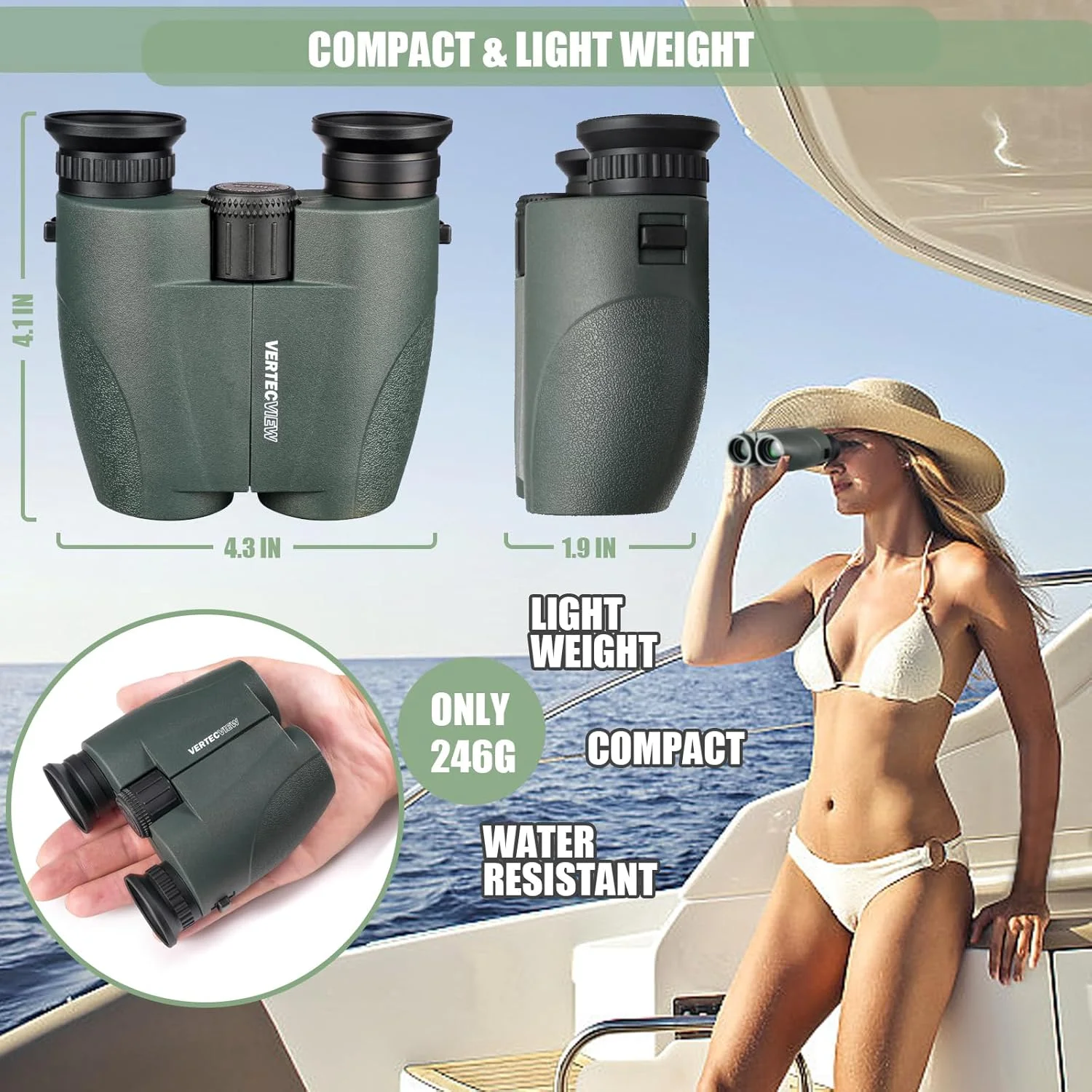 دوربین دوچشمی 10x25، دوربین دوچشمی جمع و جور برای بزرگسالان؛ قدرت بالا، فوکوس روان، مقاوم در برابر آب، اپتیک HD، انتخاب عالی برای تماشای پرندگان، کنسرت، ورزش و مسافرت؛ سبک وزن 246 گرم.