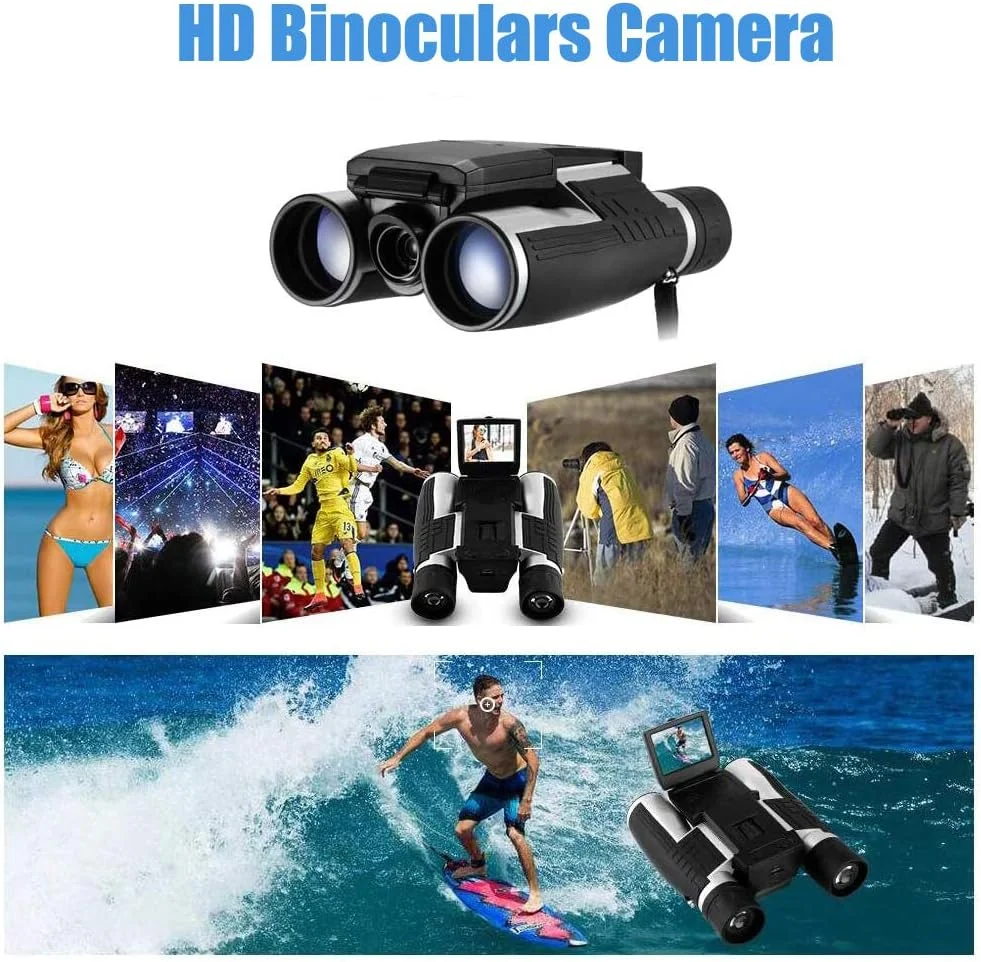 دوربین دوچشمی دیجیتال LCD با دوربین برای بزرگسالان، ضبط کننده عکس و فیلم 12x32 برای تماشای پرندگان، شکار، کنسرت ها و بازی های ورزشی با کارت 16 گیگابایتی