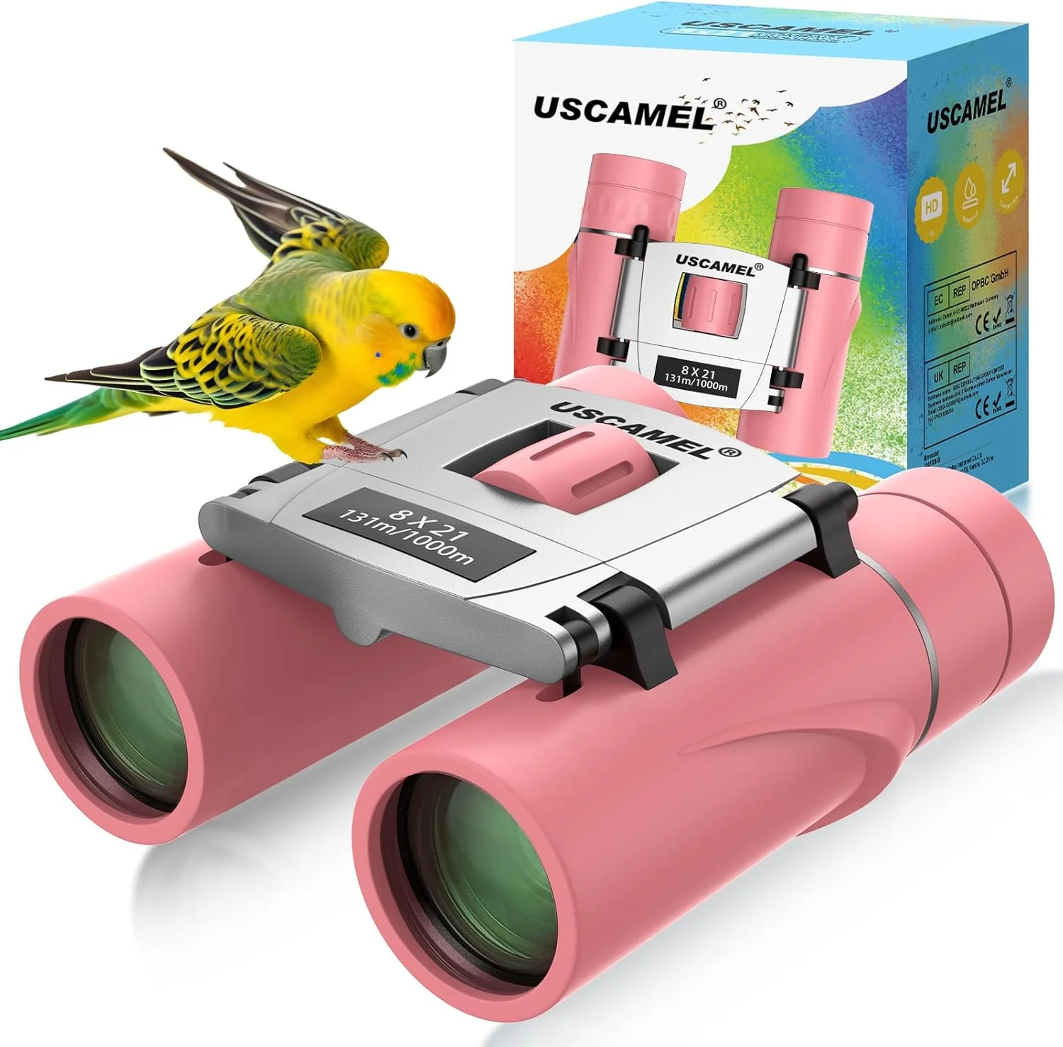دوربین شکاری کوچک USCAMEL برای کودکان 4 تا 8 سال: 8x21 صورتی، منشورهای Bak4 برای تماشای پرندگان - مناسب پسران، دختران، مسافرت، پیاده‌روی در فضای باز