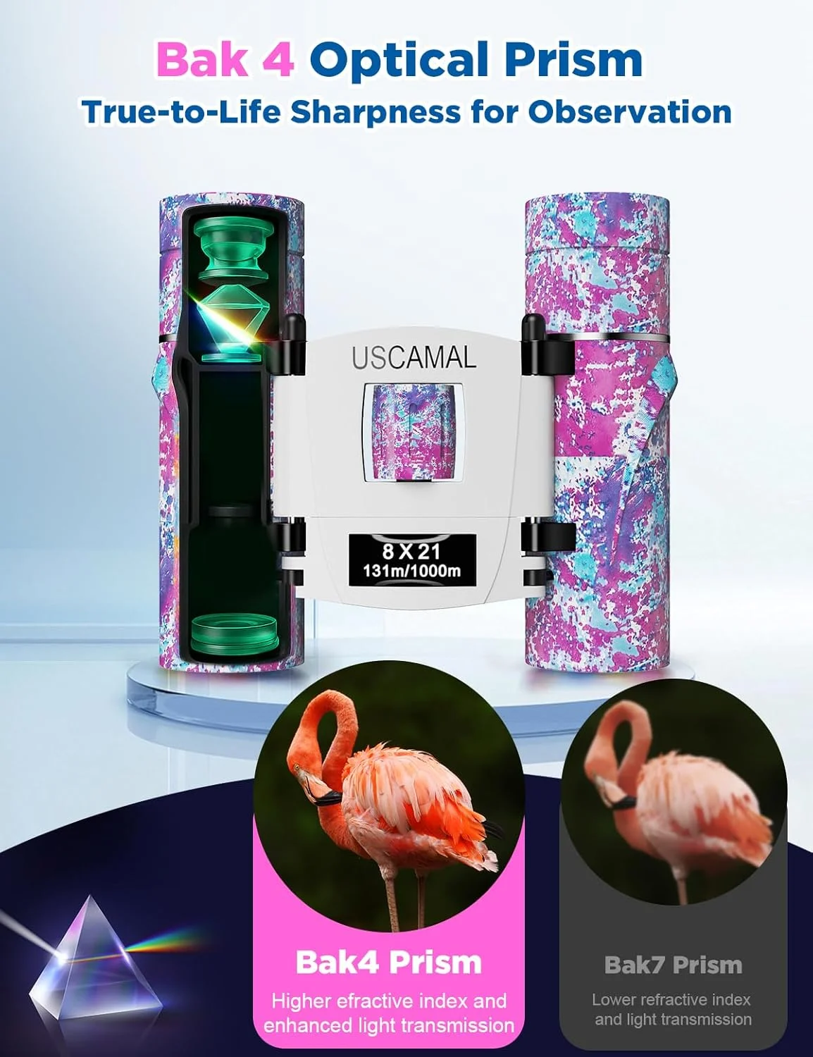 دوربین شکاری فشرده USCAMEL برای بزرگسالان و کودکان: دوربین مینی 8x21 منشور Bak4 - برای تماشای پرندگان، مسافرت، کمپینگ، شکار (آبی و قرمز)