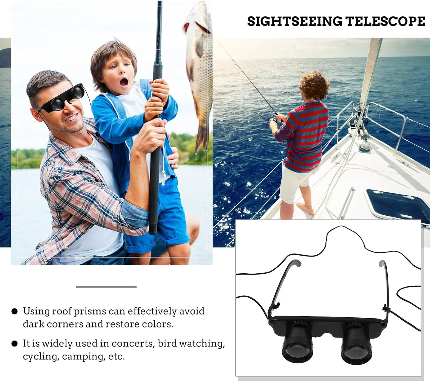 دوربین دوچشمی سربند دار قابل حمل VALICLUD، بزرگنمایی سبک وزن، مناسب سفر، ماهیگیری، تماشای پرندگان و گردشگری به همراه چرخ تنظیم تعادل چشم