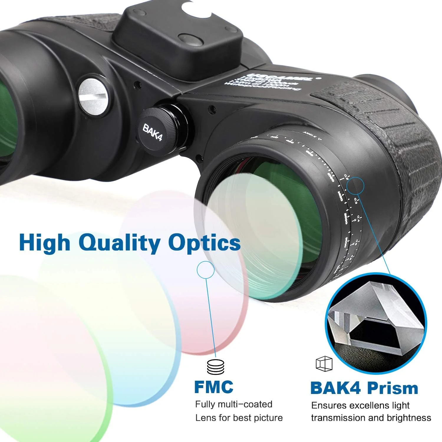 دوربین دوچشمی دریایی 10x50 USCAMEL برای بزرگسالان، دوربین دوچشمی ضد آب با قطب نما مسافت یاب، منشور BAK4، لنز FMC ضد مه برای ناوبری، تماشای پرندگان، شکار