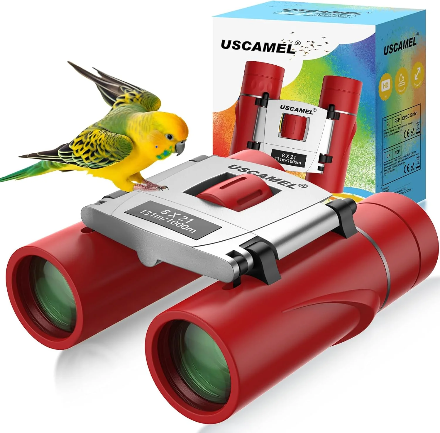 دوربین شکاری کوچک USCAMEL برای بزرگسالان و کودکان: 8x21 مسافرتی فشرده مینی سایز - مناسب پرنده نگری کودکان، شکار در فضای باز، ورزش، کنسرت اپرا (قرمز)