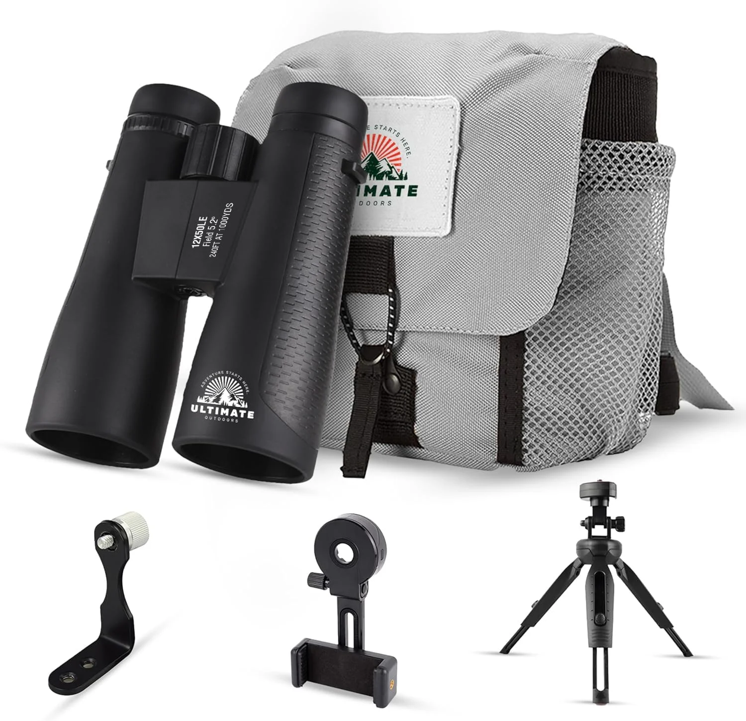 دوربین دوچشمی 12x50 HD برای بزرگسالان - دوربین دوچشمی قدرتمند ضدآب با آداپتور تلفن و پایه سه پایه | منشور BaK-4 برای تماشای پرندگان، شکار، تماشای ستارگان، مسافرت و سفر دریایی - مشکی