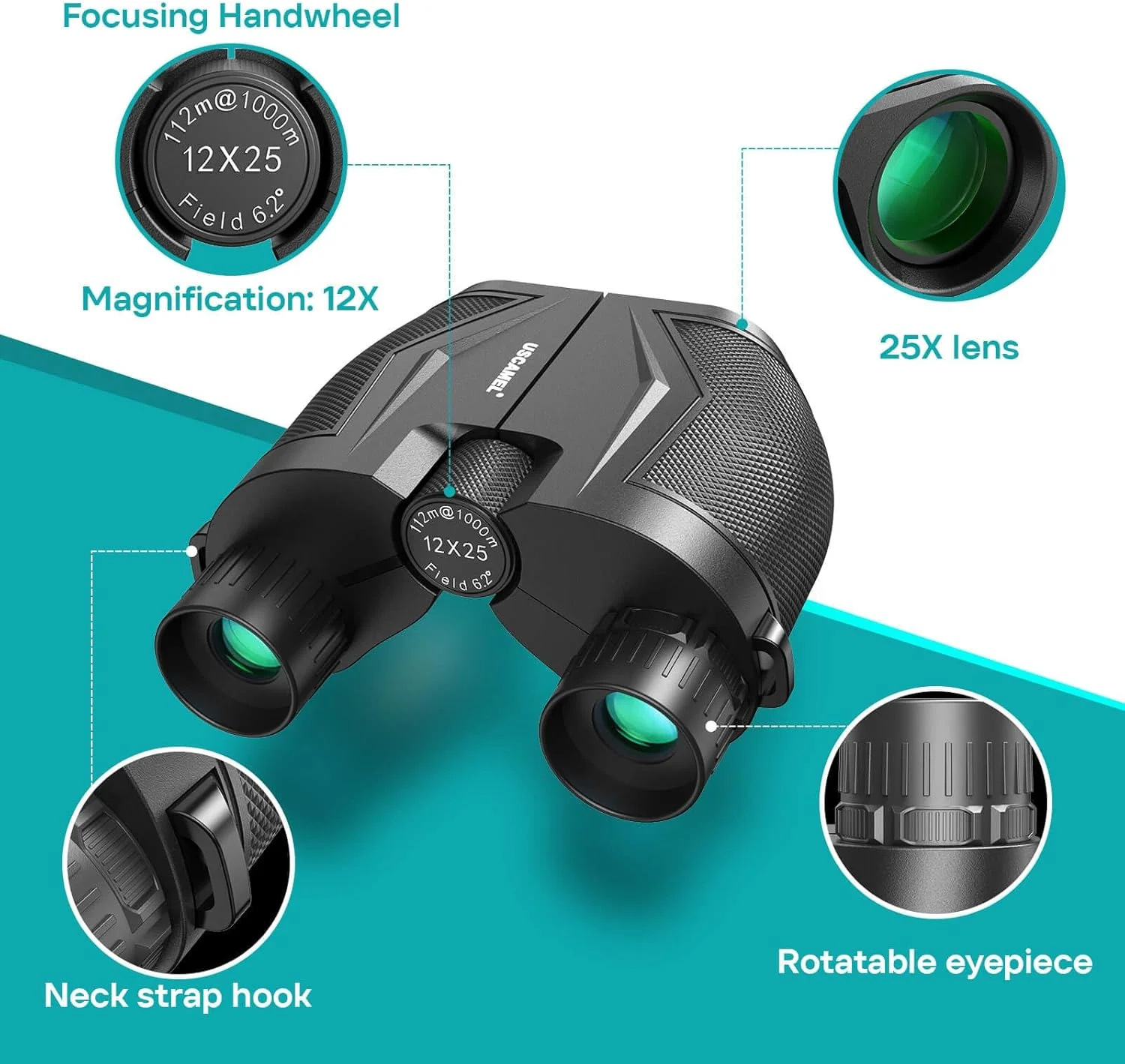 دوربین شکاری فشرده USCAMEL برای بزرگسالان و کودکان - 12x25 با چشمی بزرگ، قدرت بالا و فوکوس آسان، مناسب برای تماشای پرندگان، مسافرت، کنسرت و شکار در فضای باز