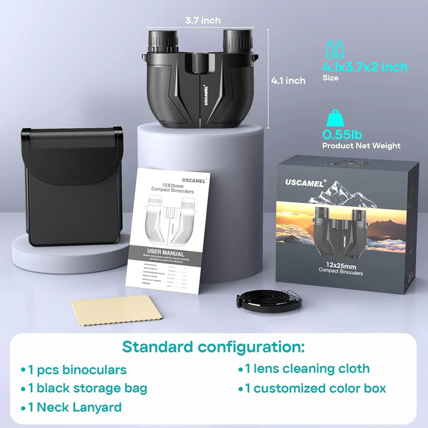 دوربین شکاری فشرده USCAMEL برای بزرگسالان و کودکان - 12x25 با چشمی بزرگ، قدرت بالا و فوکوس آسان، مناسب برای تماشای پرندگان، مسافرت، کنسرت و شکار در فضای باز