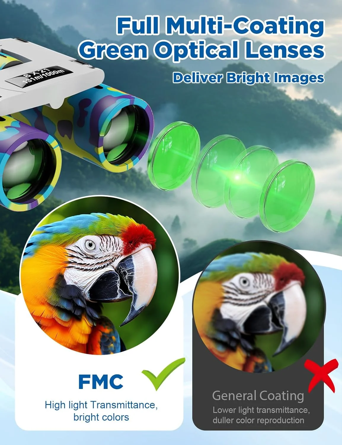 دوربین شکاری کوچک USCAMEL برای کودکان و بزرگسالان، 8×21 مینی دوربین شکاری - ایده آل برای تماشای پرندگان و مسافرت