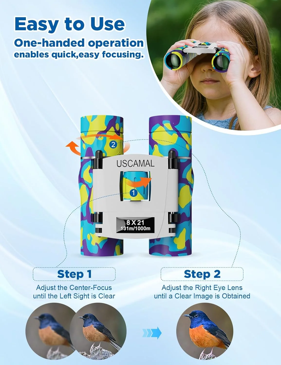 دوربین شکاری کوچک USCAMEL برای کودکان و بزرگسالان، 8×21 مینی دوربین شکاری - ایده آل برای تماشای پرندگان و مسافرت