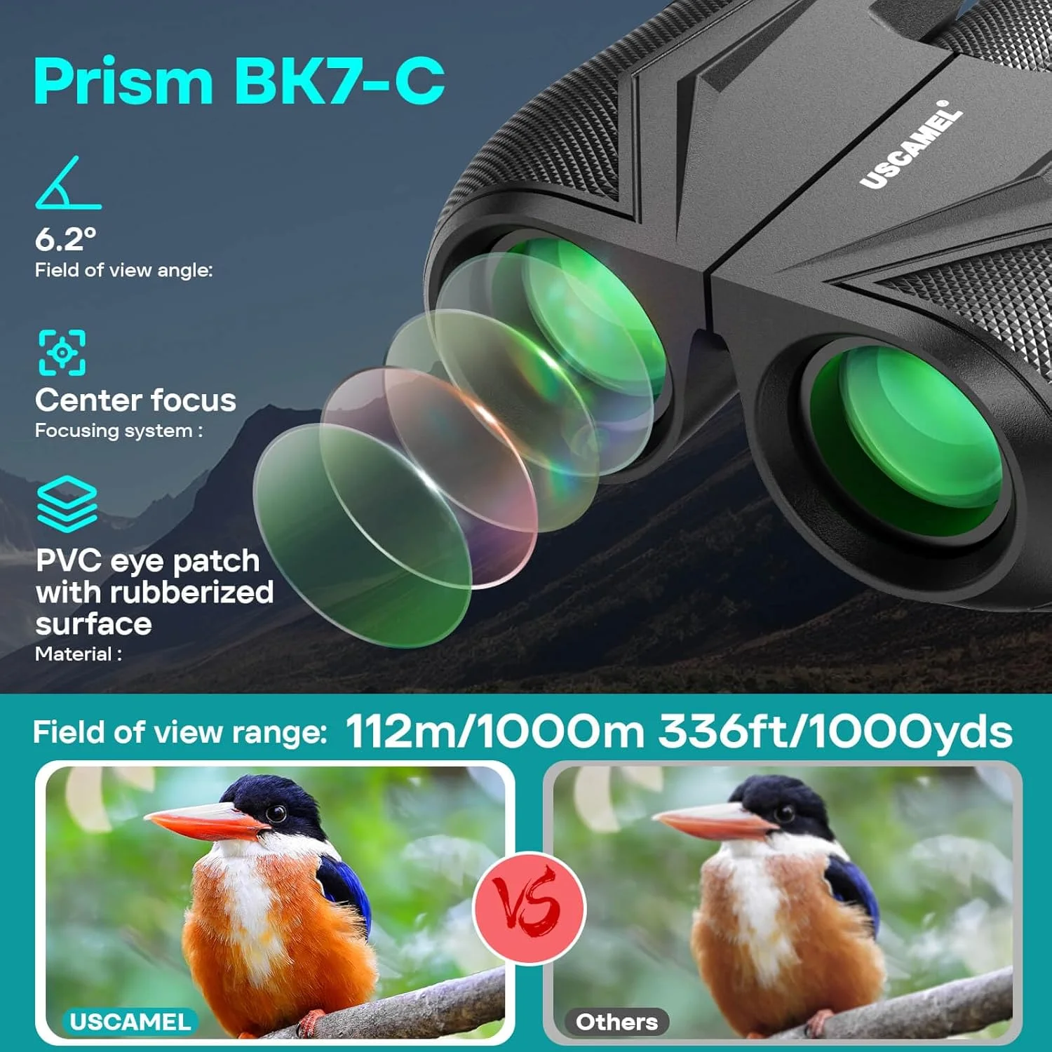 دوربین شکاری فشرده USCAMEL برای بزرگسالان و کودکان - 12x25 با چشمی بزرگ، قدرت بالا و فوکوس آسان، مناسب برای تماشای پرندگان، مسافرت، کنسرت و شکار در فضای باز