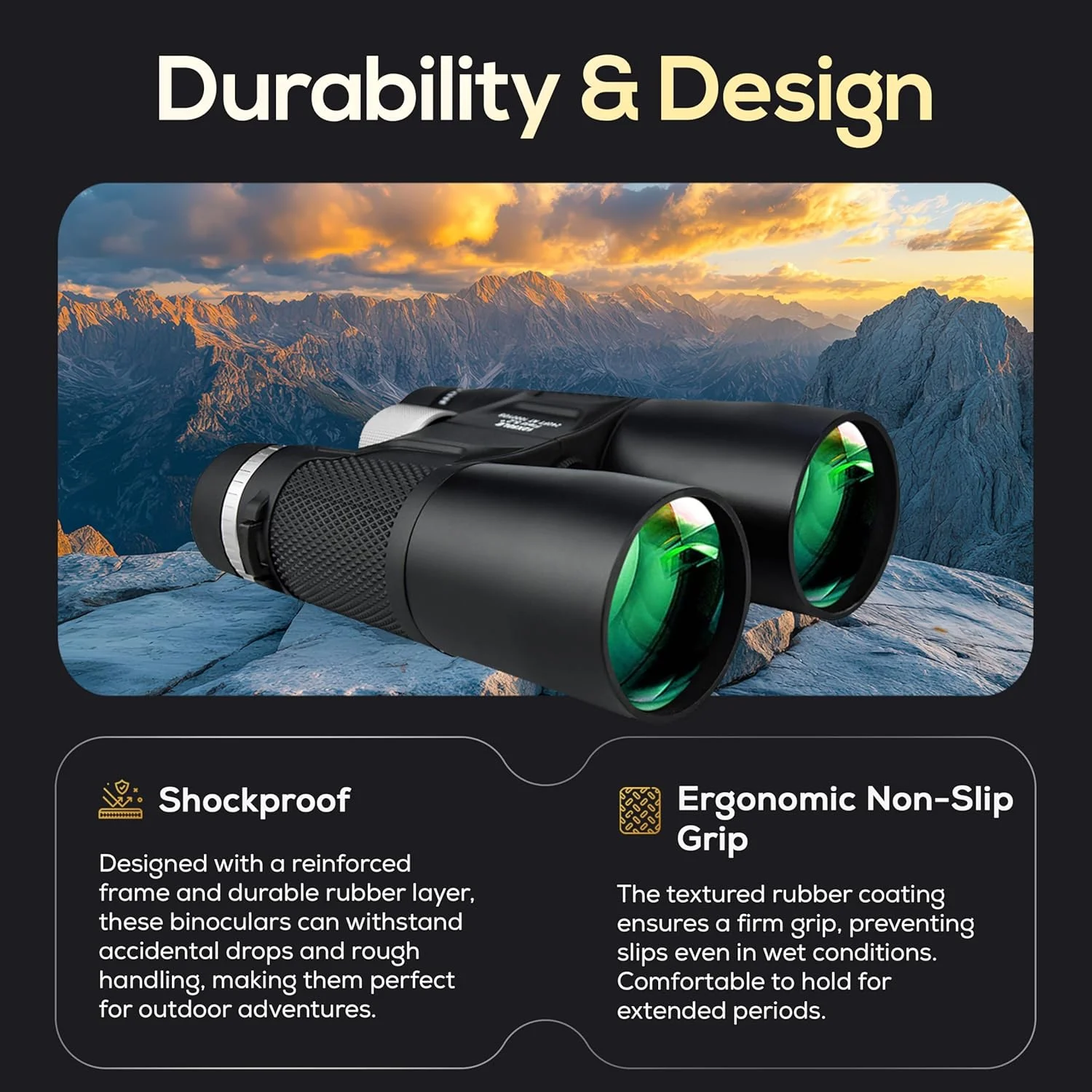 دوربین دوچشمی 12x50 با قدرت بالا برای بزرگسالان - دوربین دوچشمی ضد آب HD با منشور BaK-4، آداپتور تلفن و پایه سه پایه - تماشای پرندگان، شکار، تماشای ستارگان، مسافرت، سفر دریایی - مشکی جت