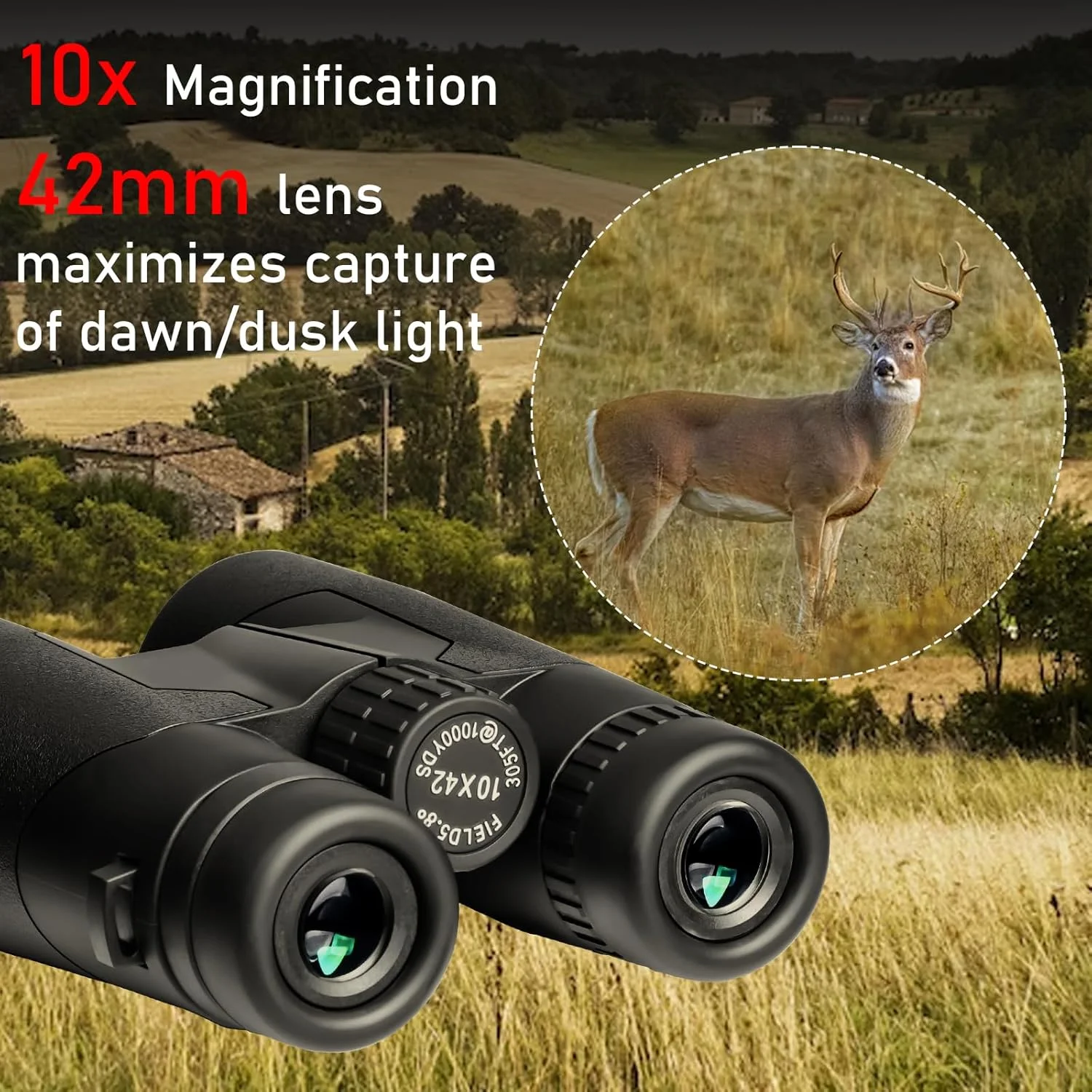 دوربین دوچشمی 10x42 با قدرت بالا برای بزرگسالان با منشور Bak7 و پوشش BMC - دوربین دوچشمی برای تماشای پرندگان، پیاده روی، کنسرت ها