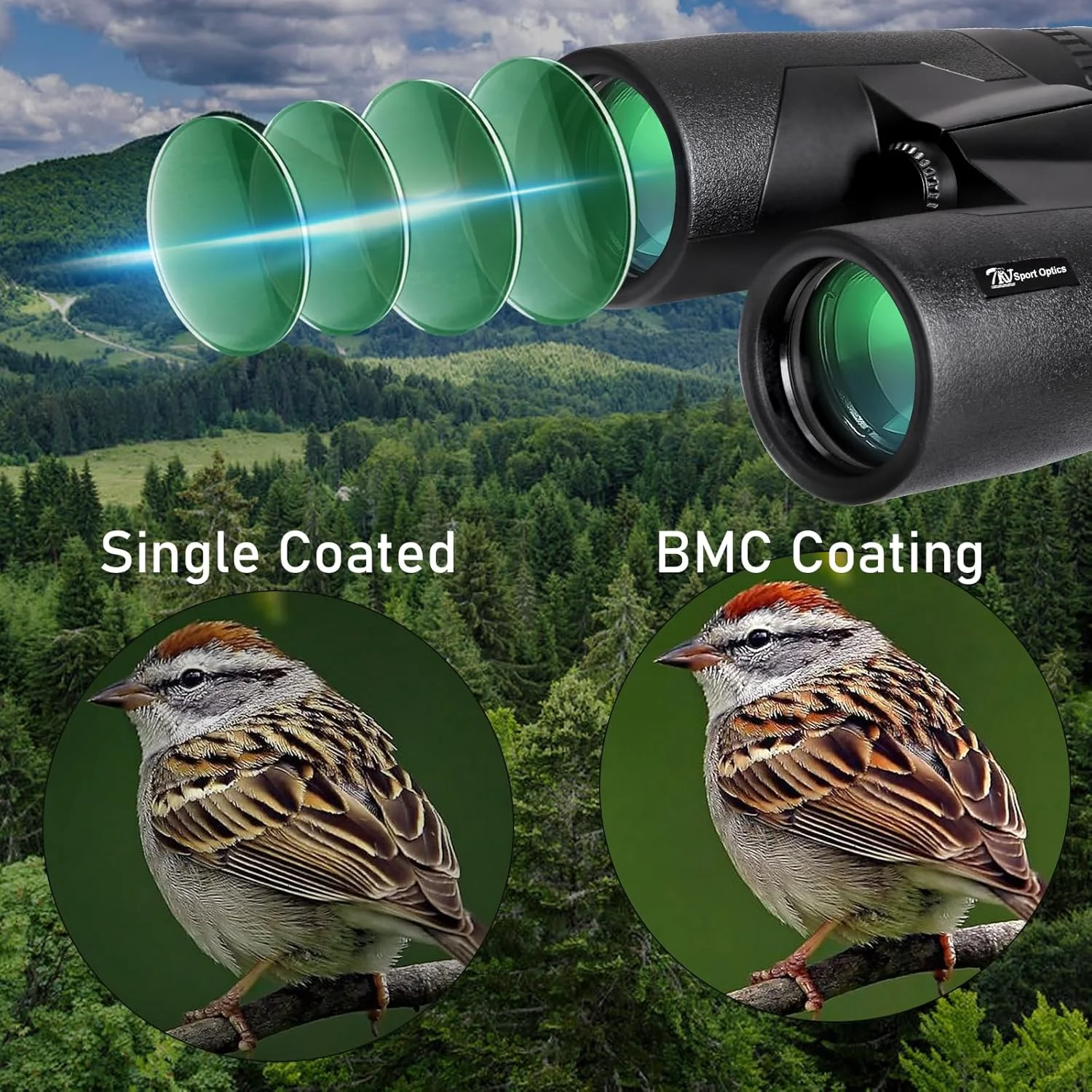 دوربین دوچشمی 10x42 با قدرت بالا برای بزرگسالان با منشور Bak7 و پوشش BMC - دوربین دوچشمی برای تماشای پرندگان، پیاده روی، کنسرت ها