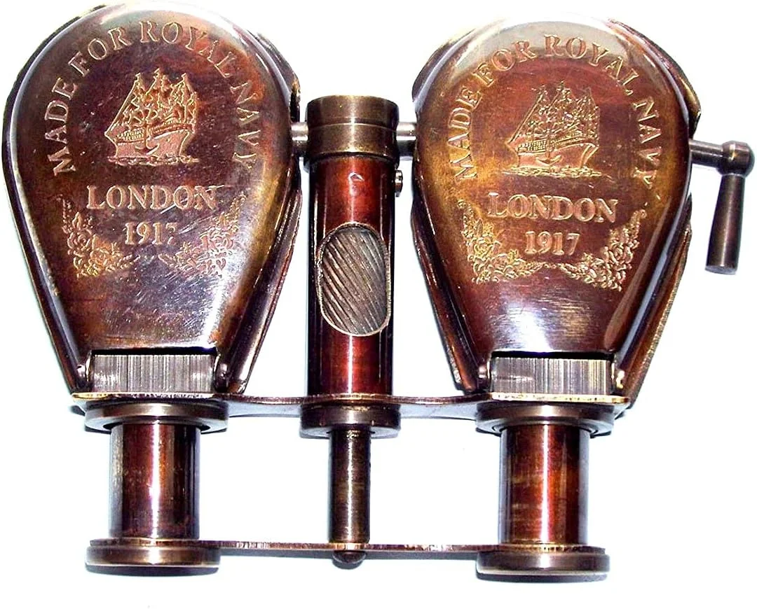 دوربین شکاری برنجی عتیقه قهوه ای 4 اینچی، مدل 1917، وسیله ای قدیمی، دوربین شکاری برنجی دریایی