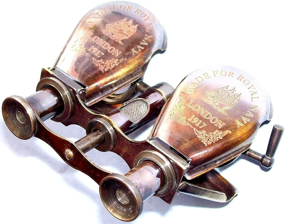 دوربین شکاری برنجی عتیقه قهوه ای 4 اینچی، مدل 1917، وسیله ای قدیمی، دوربین شکاری برنجی دریایی