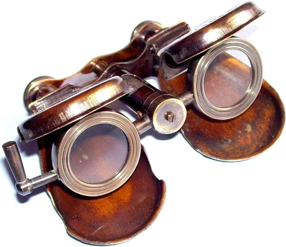 دوربین شکاری برنجی عتیقه قهوه ای 4 اینچی، مدل 1917، وسیله ای قدیمی، دوربین شکاری برنجی دریایی