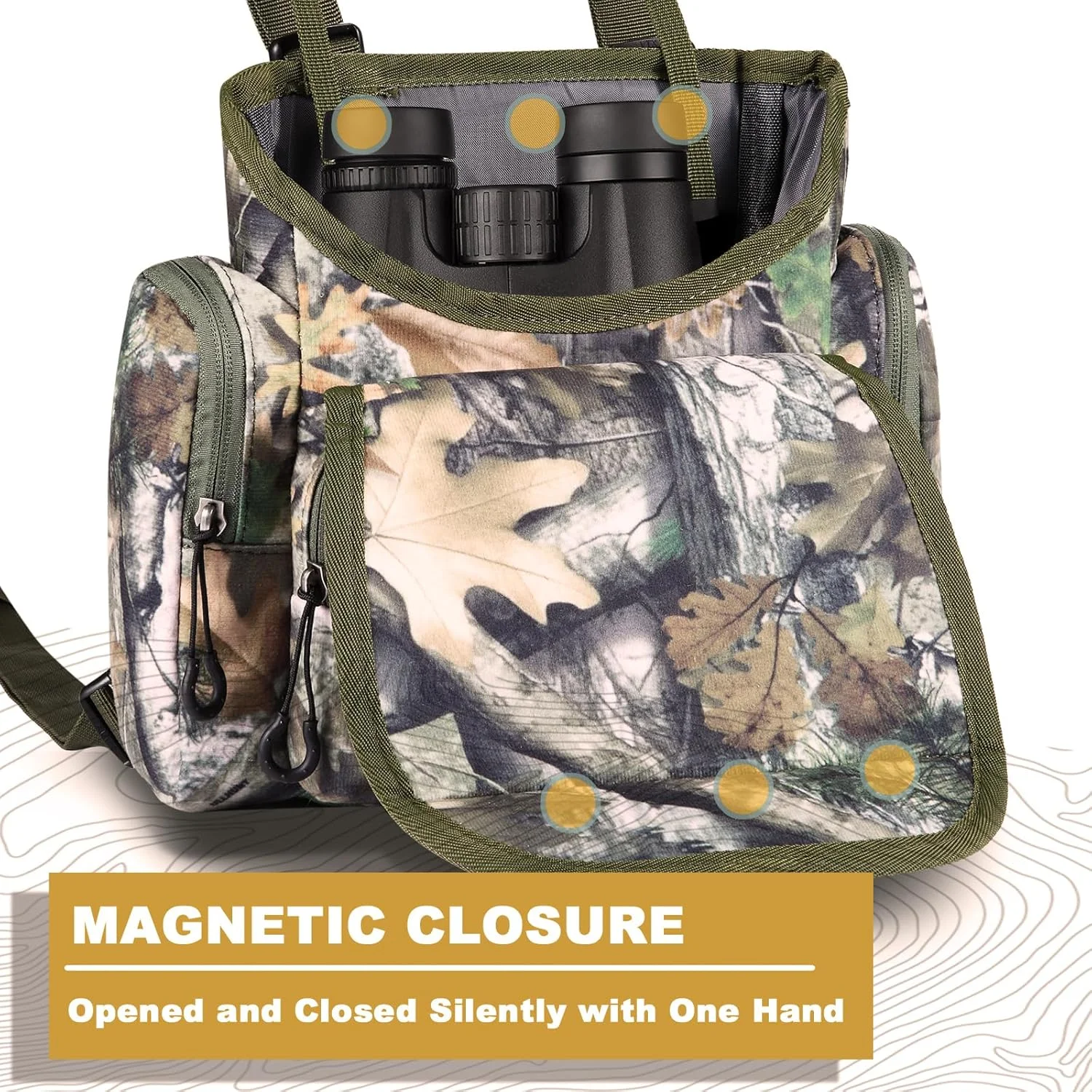 کیف سینه ای دوربین شکاری UIIHUNT - کیف سبک وزن دوربین دوچشمی با جیب مسافت یاب - کیف سینه ای بادوام دوربین شکاری برای شکار و موارد دیگر - نگهدارنده تلفن و غیره (طرح استتار درختی)