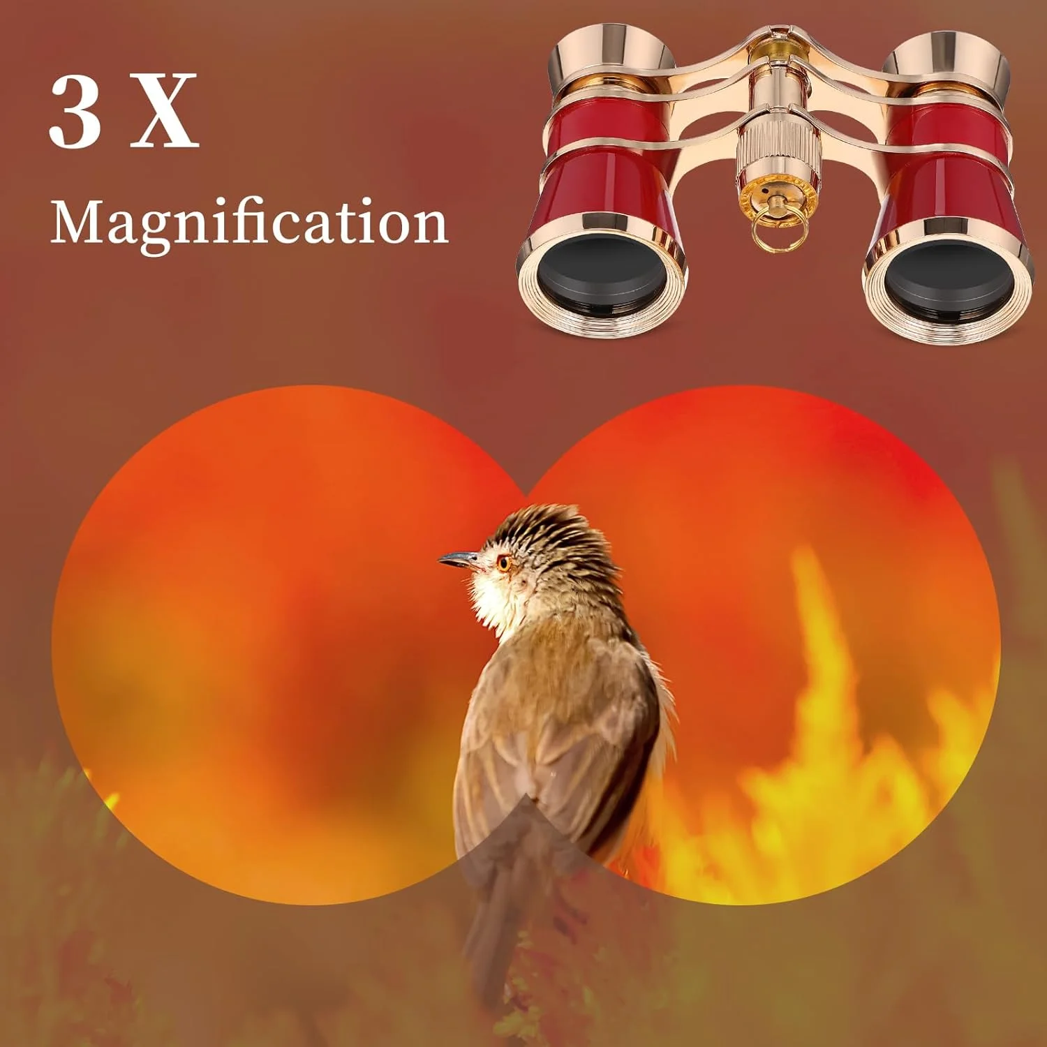 دوربین تئاتر 3X25، دوربین کوچک و سبک وزن، عینک تئاتر با زنجیر برای بزرگسالان، کودکان و بانوان (قرمز با زنجیر)