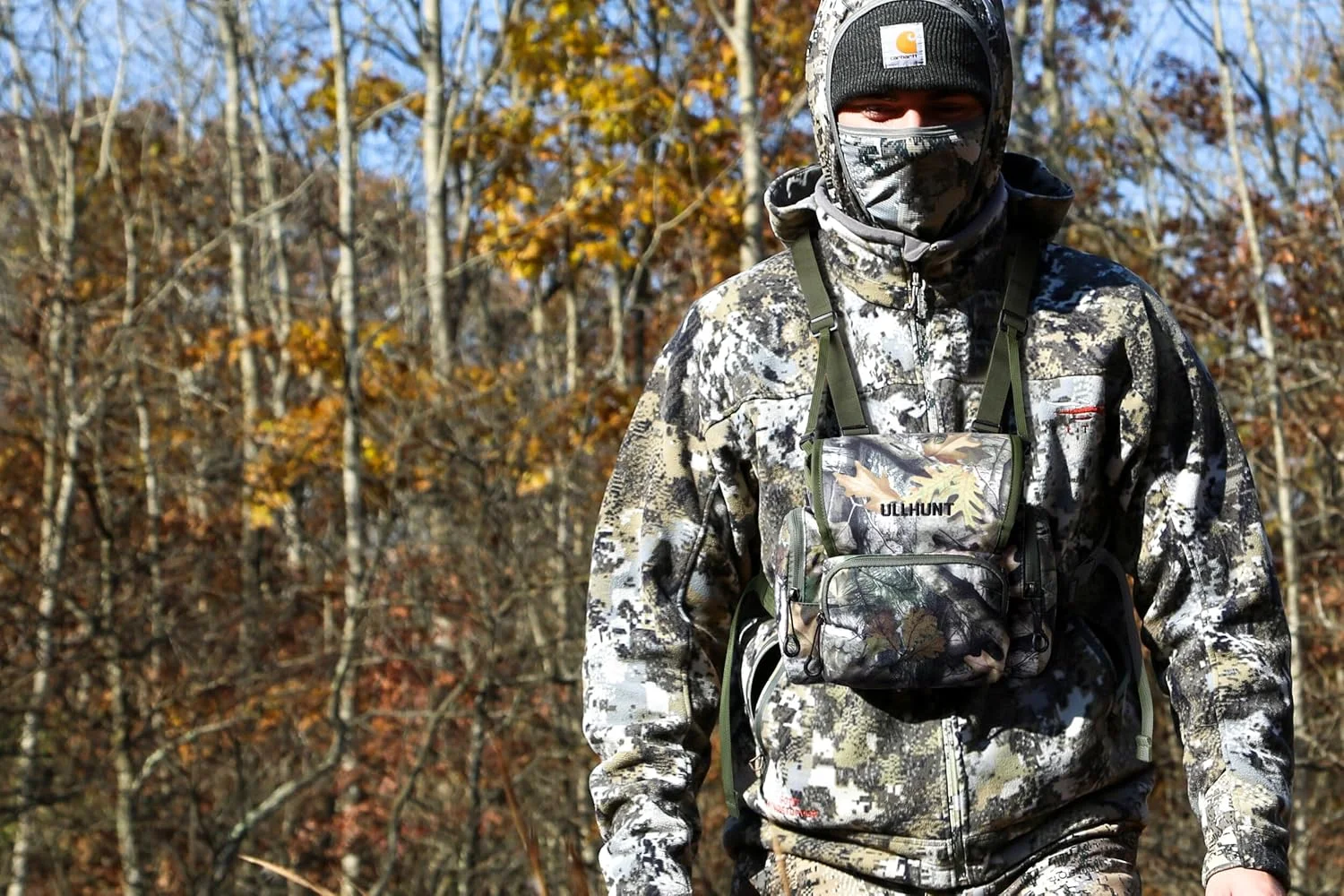 کیف سینه ای دوربین شکاری UIIHUNT - کیف سبک وزن دوربین دوچشمی با جیب مسافت یاب - کیف سینه ای بادوام دوربین شکاری برای شکار و موارد دیگر - نگهدارنده تلفن و غیره (طرح استتار درختی)