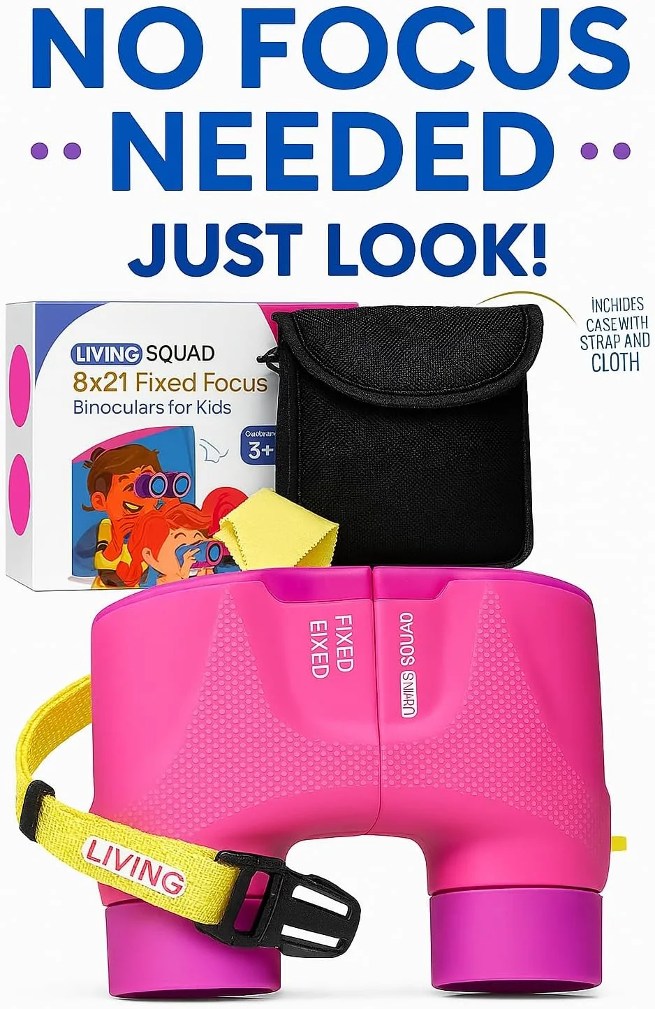 دوربین شکاری کودکانه 8x21 صورتی – فوکوس خودکار، بدون نیاز به تنظیم – دید واضح فوری برای سنین 3-12 سال – بزرگنمایی واقعی 8 برابر – ضد ضربه و ایمن – دوربین شکاری آسان برای فضای باز برای پسران و دختران – اسباب بازی STEM