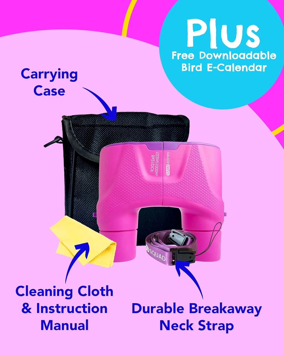 دوربین شکاری کودکانه 8x21 صورتی – فوکوس خودکار، بدون نیاز به تنظیم – دید واضح فوری برای سنین 3-12 سال – بزرگنمایی واقعی 8 برابر – ضد ضربه و ایمن – دوربین شکاری آسان برای فضای باز برای پسران و دختران – اسباب بازی STEM