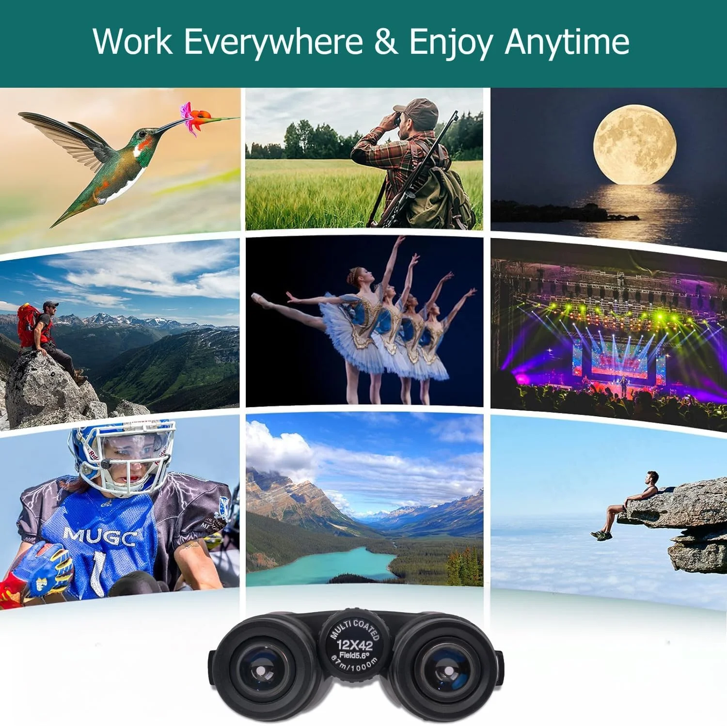 دوربین دوچشمی 12x42 HD با قدرت بالا برای بزرگسالان - درجه حرفه ای با سه پایه پیشرفته و آداپتور تلفن، طراحی ضد آب برای مسافرت در فضای باز، شکار، تماشای پرندگان و سفرهای دریایی