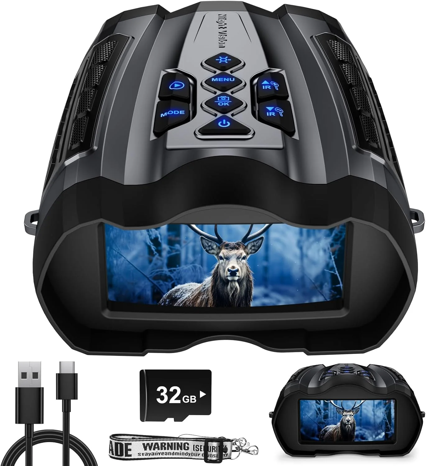دوربین دید در شب، دوربین دوچشمی دید در شب 4K برای بزرگسالان با صفحه نمایش 3.5 اینچی HD، کارت TF 32 گیگابایتی برای عکس و فیلم، 9 دنده مادون قرمز و زوم دیجیتال 10X برای علاقه مندان به فضای باز و تماشاگران حیوانات