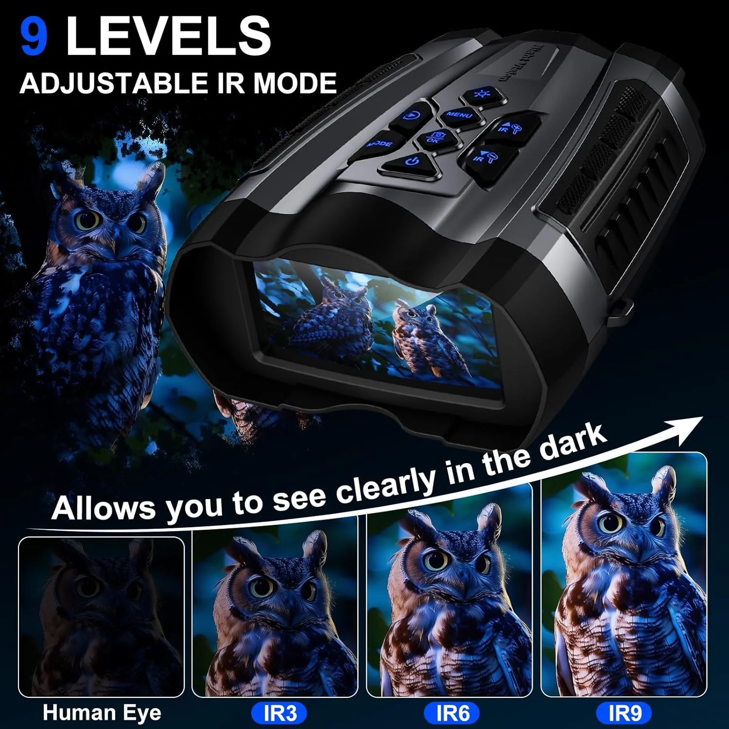 دوربین دید در شب، دوربین دوچشمی دید در شب 4K برای بزرگسالان با صفحه نمایش 3.5 اینچی HD، کارت TF 32 گیگابایتی برای عکس و فیلم، 9 دنده مادون قرمز و زوم دیجیتال 10X برای علاقه مندان به فضای باز و تماشاگران حیوانات