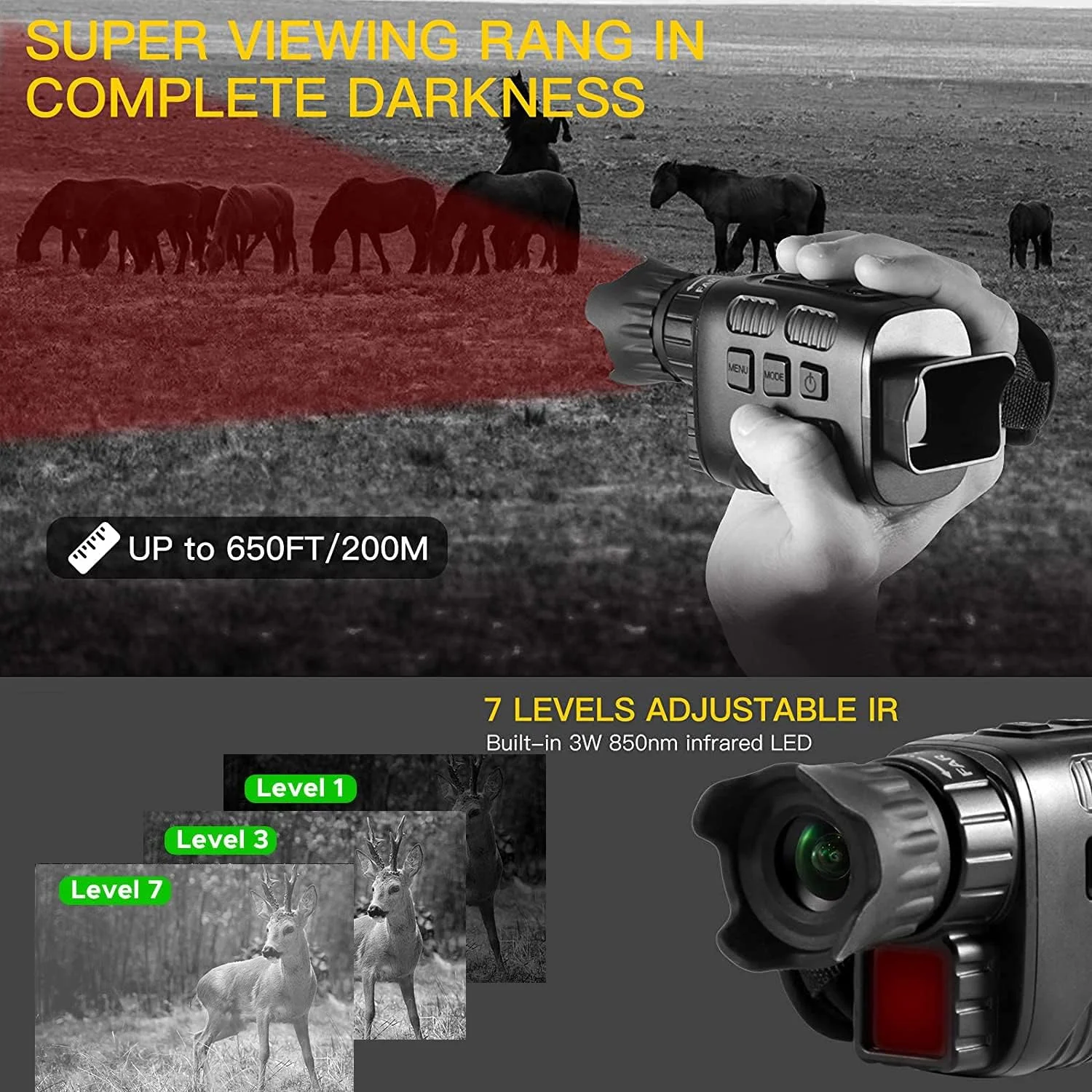 تک چشمی دوربین دید در شب مادون قرمز با صفحه نمایش 1.5 اینچی TFT LCD، مناسب برای تماشای پرندگان، مسافرت، شکار، ذخیره عکس/فیلم، شکار در فضای باز و نظارت - کارت حافظه 32 گیگابایتی شامل می باشد تک چشمی دوربین دید در شب مادون قرمز با صفحه نمایش 1.5 اینچی TFT LCD، مناسب برای تماشای پرندگان، مسافرت، شکار، ذخیره عکس/فیلم، شکار در فضای باز و نظارت - کارت حافظه 32 گیگابایتی شامل می باشد