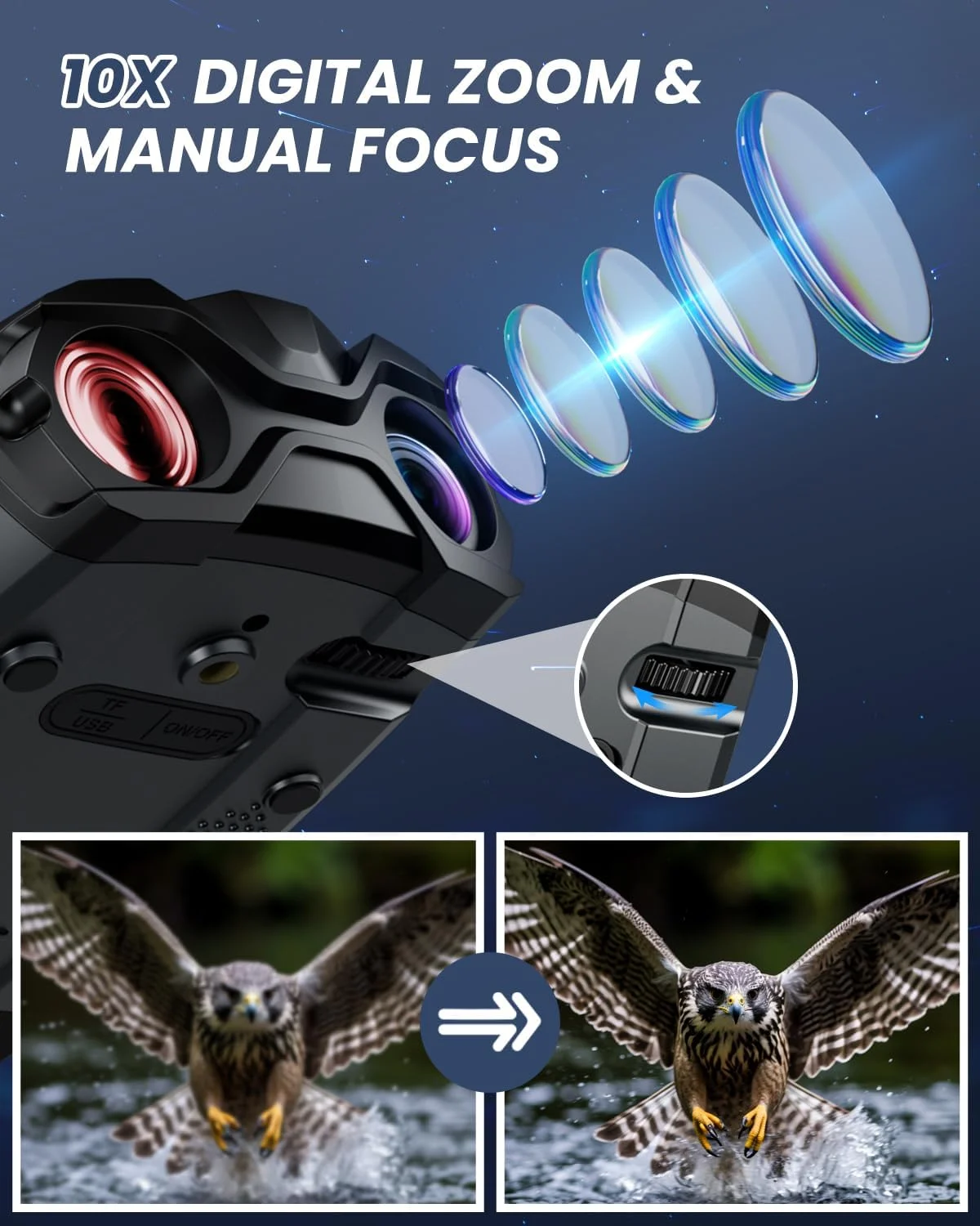 دوربین دید در شب 4K، دوربین دوچشمی با دوربین، باتری 4000 میلی آمپر ساعتی، دید در شب 9 حالته، زوم دیجیتال 10X، صفحه نمایش HD 3 اینچی و کارت TF 32 گیگابایتی، خاکستری روشن دوربین دید در شب 4K، دوربین دوچشمی با دوربین، باتری 4000 میلی آمپر ساعتی، دید در شب 9 حالته، زوم دیجیتال 10X، صفحه نمایش HD 3 اینچی و کارت TF 32 گیگابایتی، خاکستری روشن