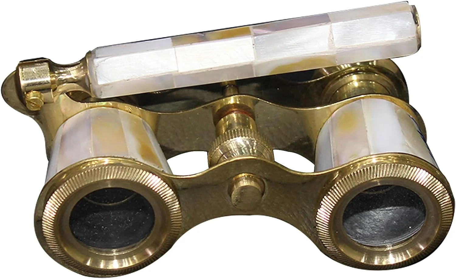 دوربین شکاری برنجی با طراحی قدیمی و دسته، مزین به صدف