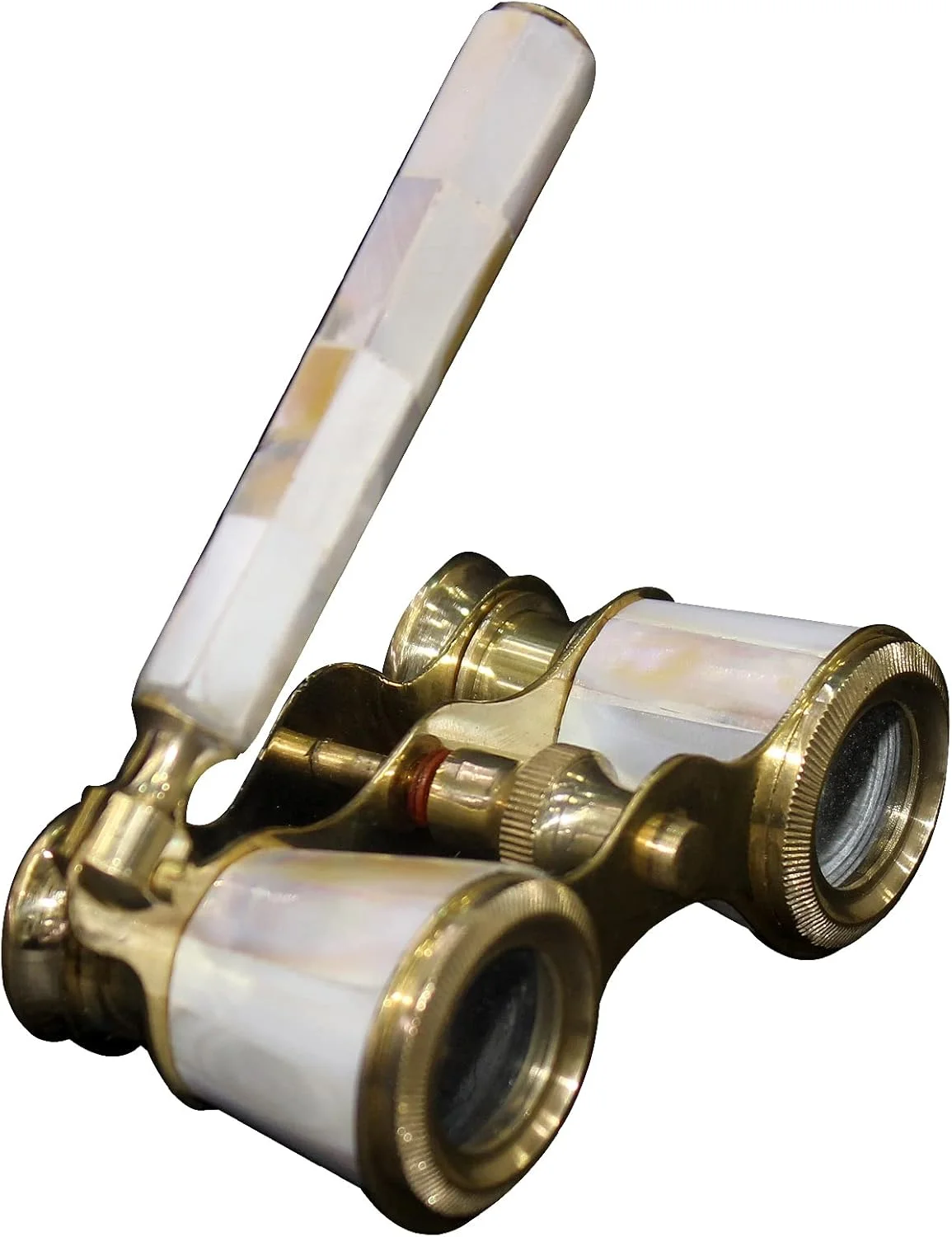 دوربین شکاری برنجی با طراحی قدیمی و دسته، مزین به صدف