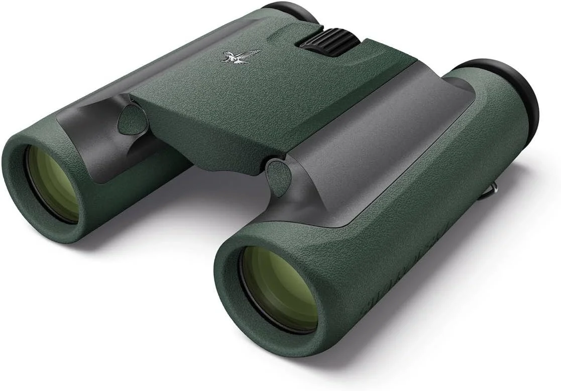 دوربین شکاری جیبی 10x25 CL سواروسکی اپتیک با چشمی های چرخشی و میدان دید وسیع (سبز، کیف صحرایی کوهستانی)