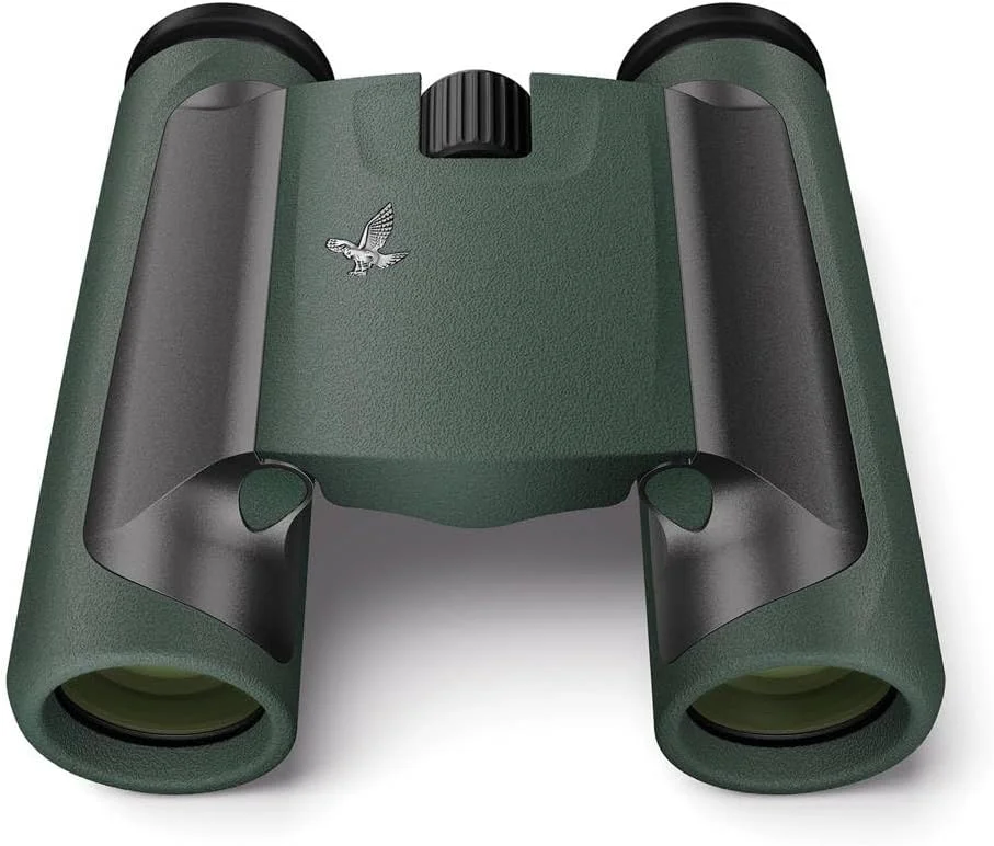 دوربین شکاری جیبی 10x25 CL سواروسکی اپتیک با چشمی های چرخشی و میدان دید وسیع (سبز، کیف صحرایی کوهستانی)