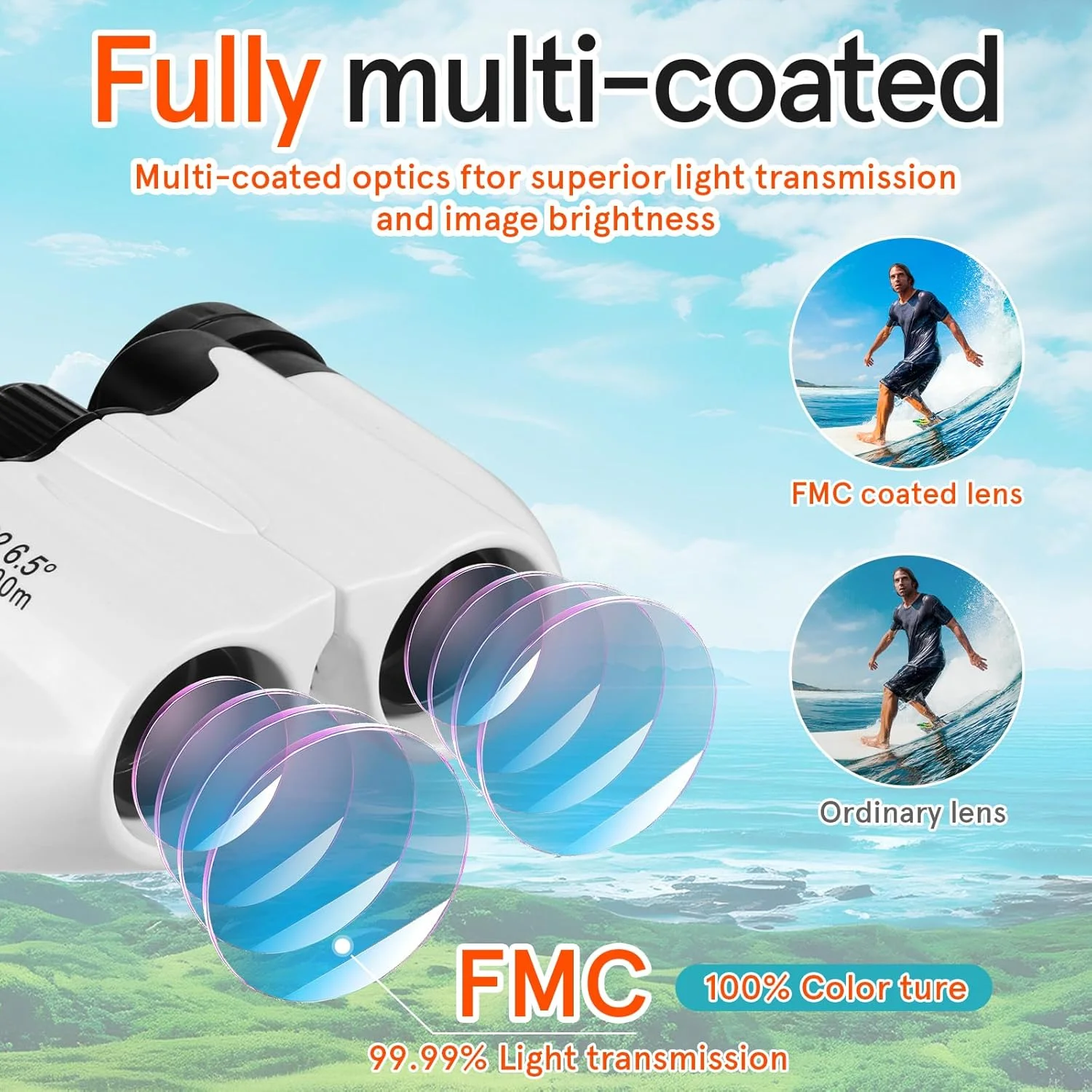 دوربین دوچشمی - سبک وزن 142 گرمی، جیبی، منشور BAK4 با پوشش FMC مناسب برای کاوش در فضای باز، تماشای پرندگان، پیاده روی، کمپینگ - دوربین دوچشمی جمع و جور مناسب کودکان با بند گردنی