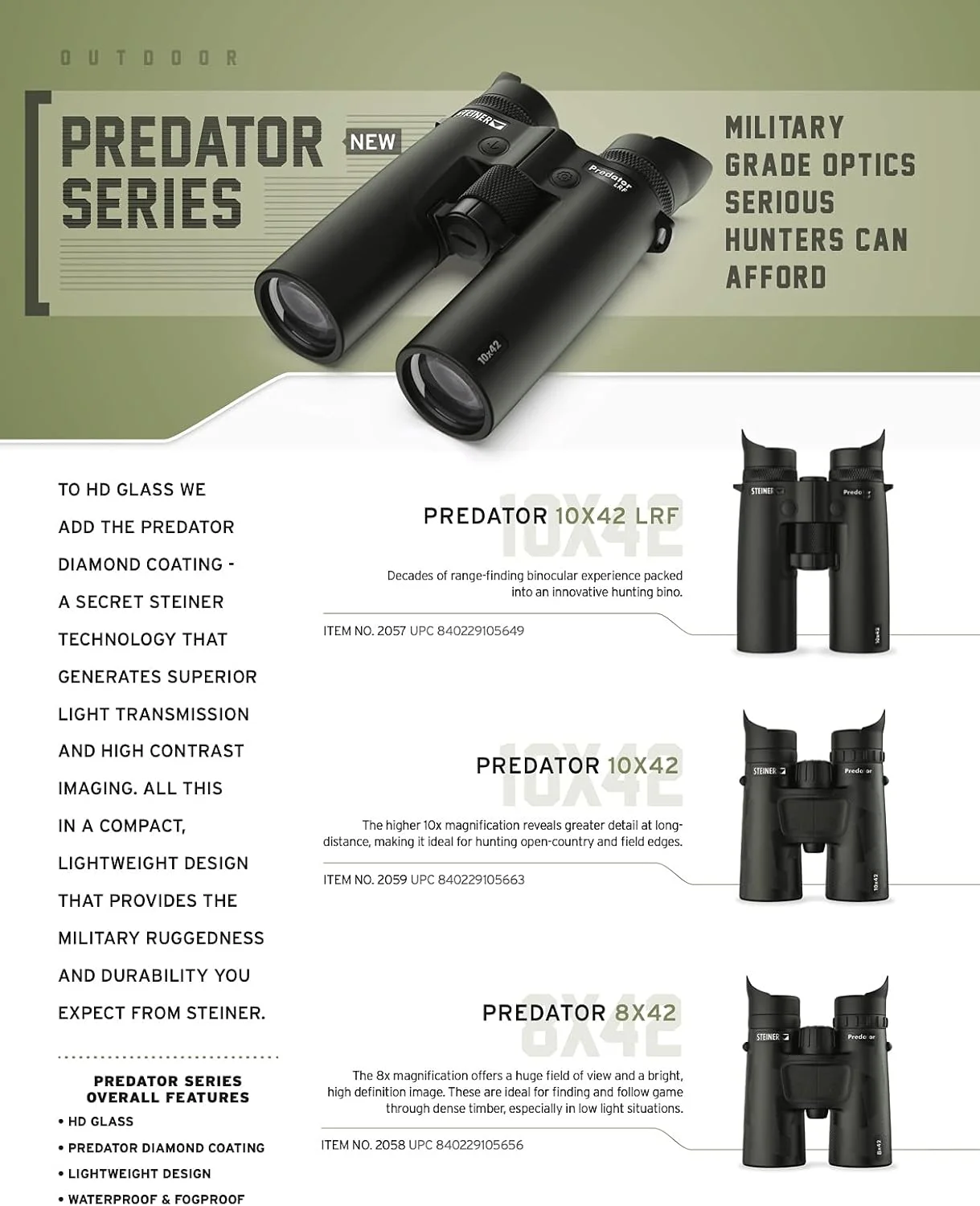 دوربین شکاری اشتاینر سری Predator، 10x42، مشکی، 2059