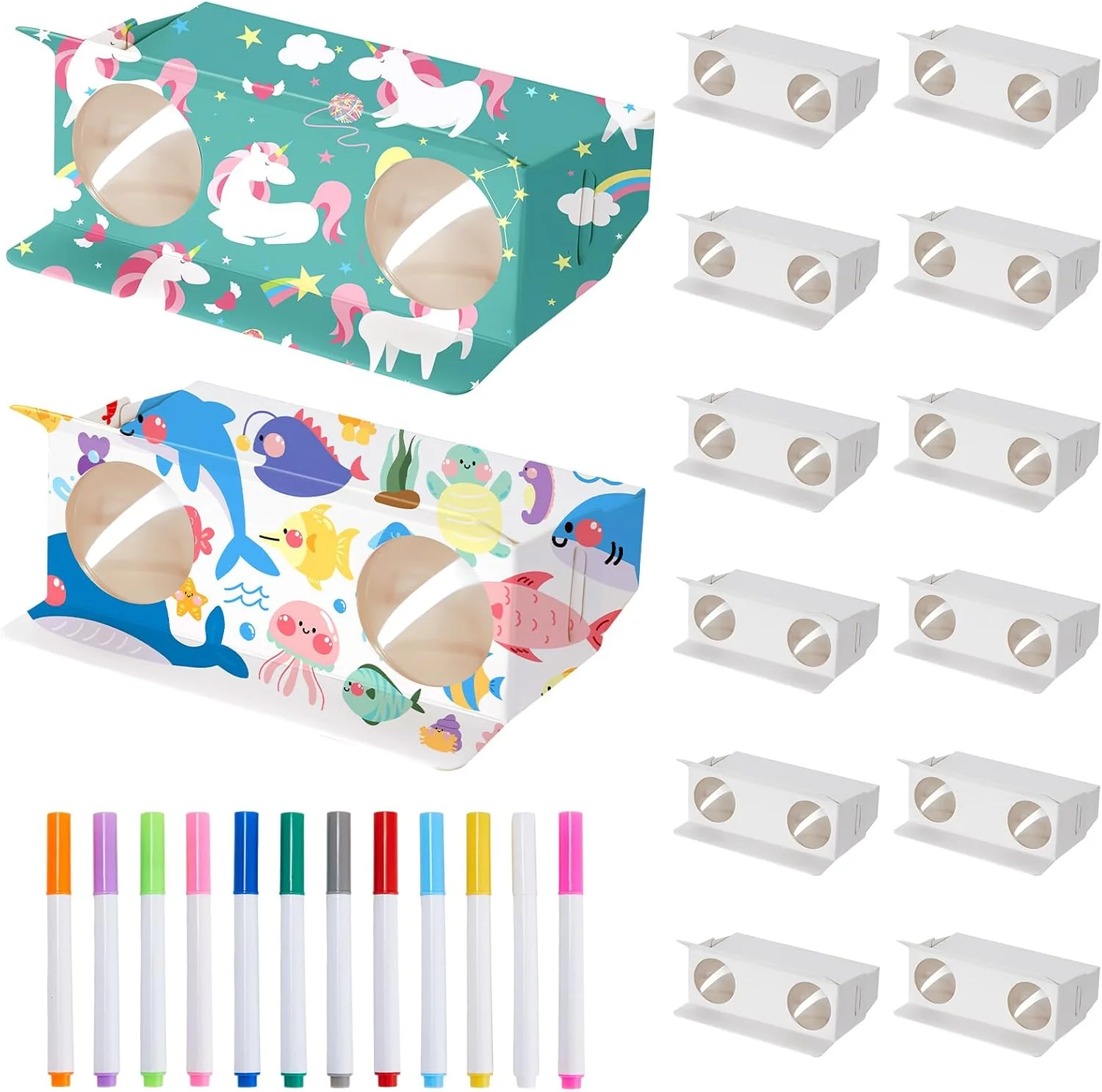 دوربین شکاری مقوایی تاشو ۱۲ عددی با ماژیک رنگ آمیزی - اسباب بازی هنری و کاردستی DIY با بزرگنمایی 3 برابر برای پسران و دختران، لوازم جشن تولد و فعالیت کلاسی