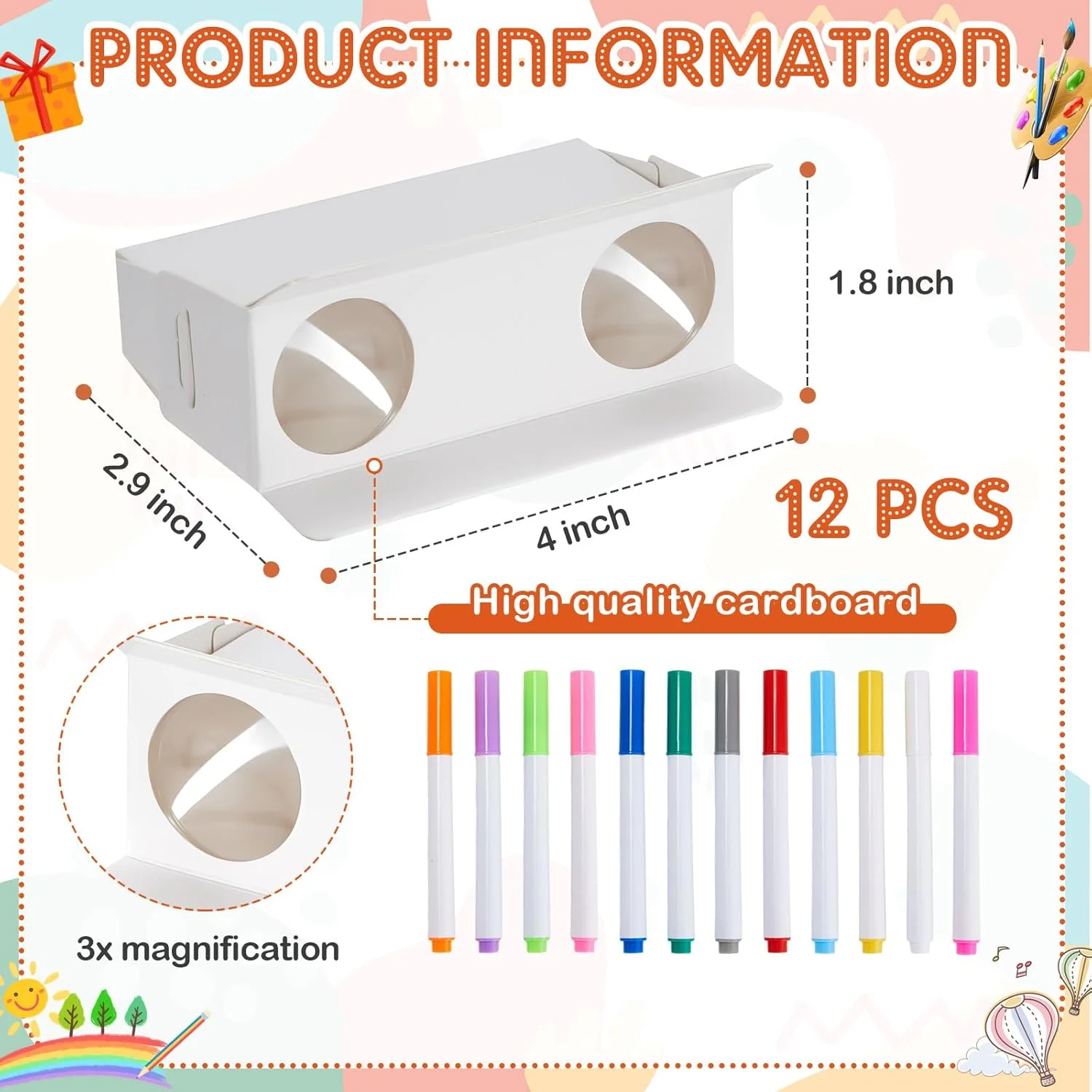 دوربین شکاری مقوایی تاشو ۱۲ عددی با ماژیک رنگ آمیزی - اسباب بازی هنری و کاردستی DIY با بزرگنمایی 3 برابر برای پسران و دختران، لوازم جشن تولد و فعالیت کلاسی