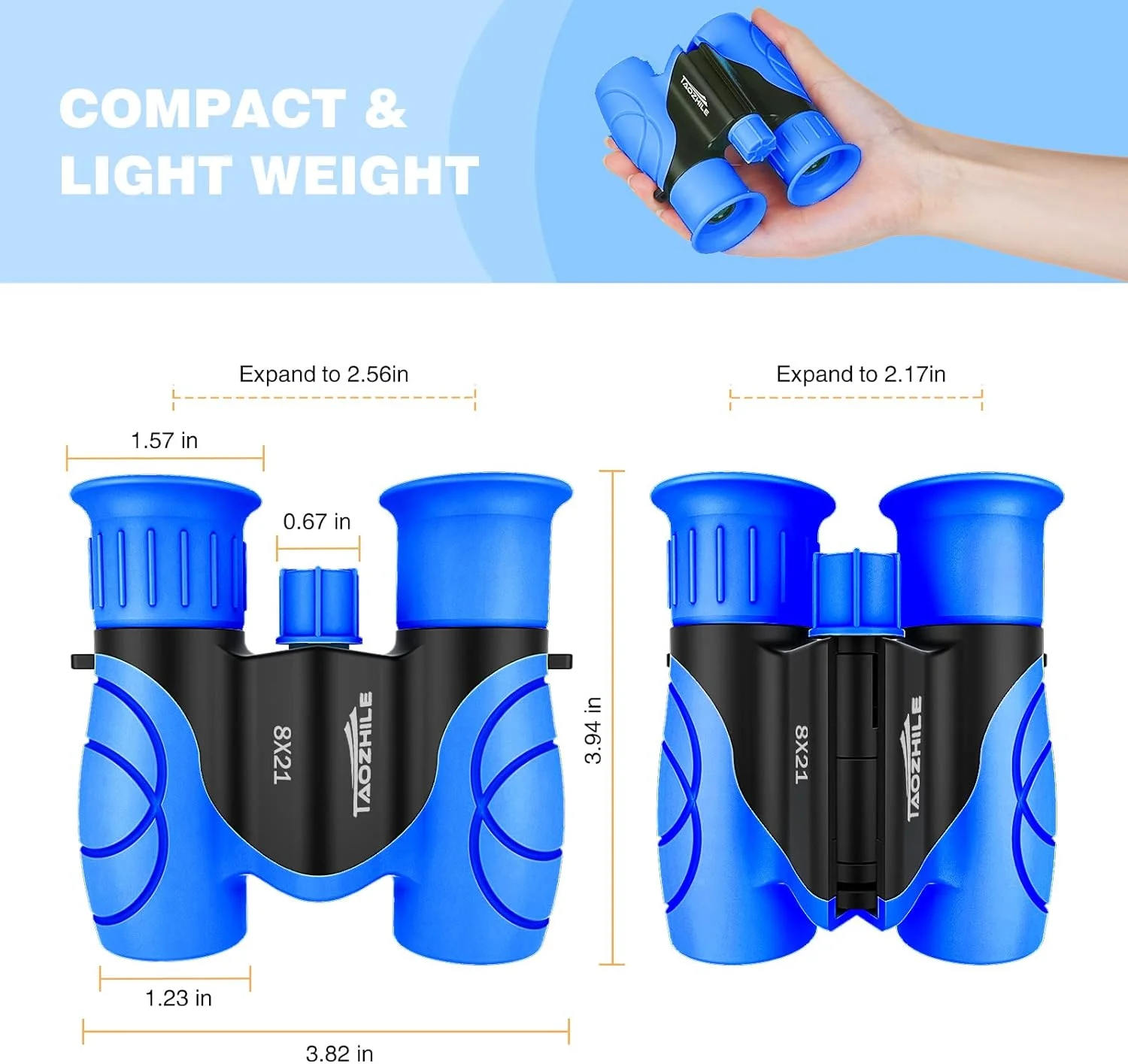 دوربین شکاری کودکانه، دوربین شکاری فشرده 8x21 با وضوح بالا برای تماشای پرندگان، کمپینگ، کاوش، پیاده روی، شکار، رویدادهای ورزشی و هدایای پارک سافاری (آبی تیره)