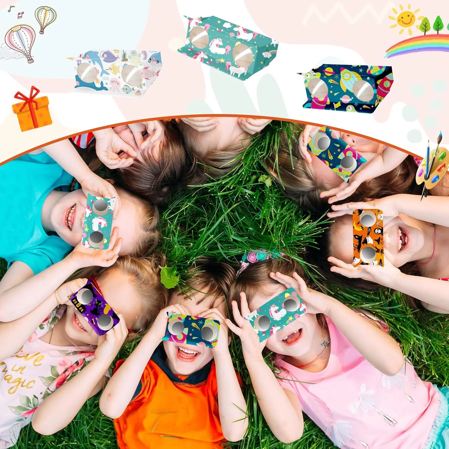 دوربین شکاری مقوایی تاشو ۱۲ عددی با ماژیک رنگ آمیزی - اسباب بازی هنری و کاردستی DIY با بزرگنمایی 3 برابر برای پسران و دختران، لوازم جشن تولد و فعالیت کلاسی