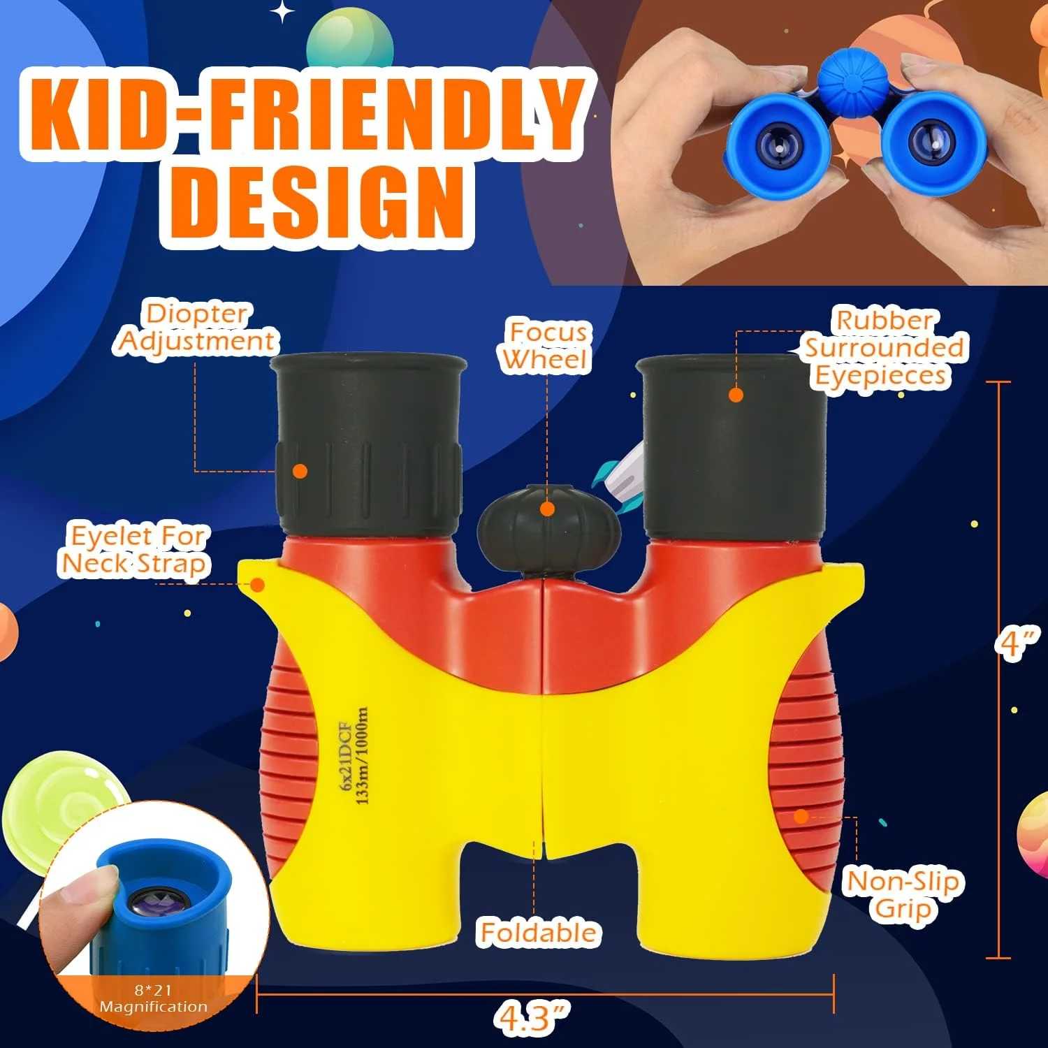 دوربین شکاری مینی و جمع و جور QTECLOR - دوربین اسباب بازی زوم 8x21 ضد ضربه برای تماشای رویدادهای ورزشی، بهترین هدیه (آبی)