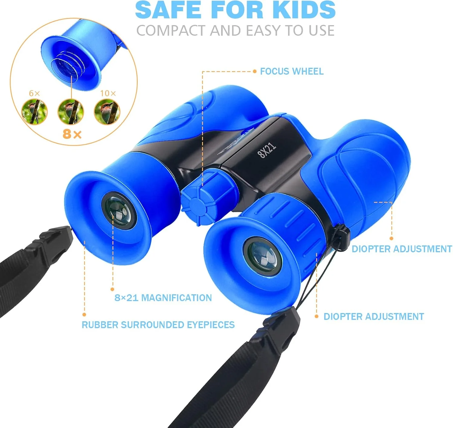دوربین شکاری کودکانه، دوربین شکاری فشرده 8x21 با وضوح بالا برای تماشای پرندگان، کمپینگ، کاوش، پیاده روی، شکار، رویدادهای ورزشی و هدایای پارک سافاری (آبی تیره)