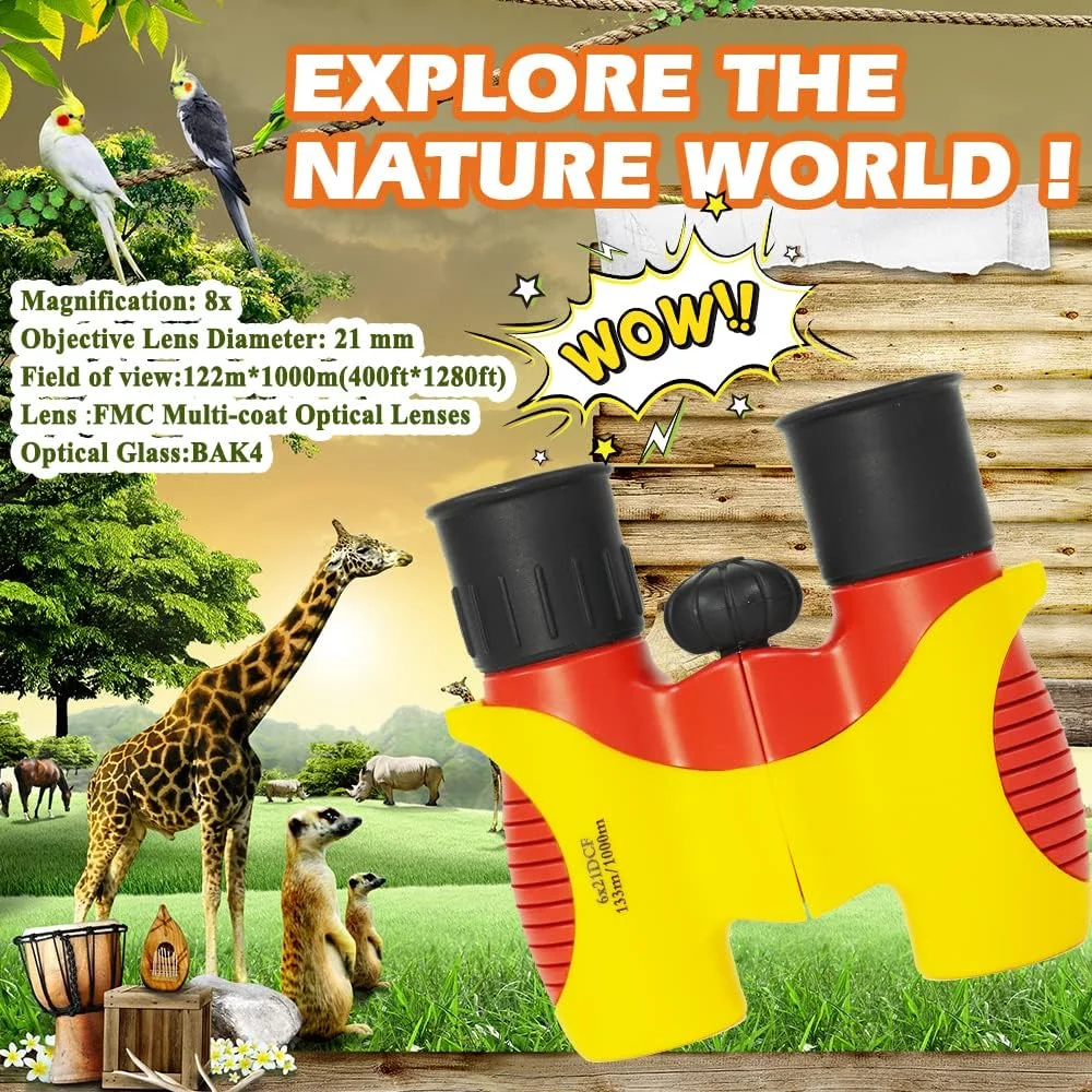 دوربین شکاری مینی و جمع و جور QTECLOR - دوربین اسباب بازی زوم 8x21 ضد ضربه برای تماشای رویدادهای ورزشی، بهترین هدیه (آبی)