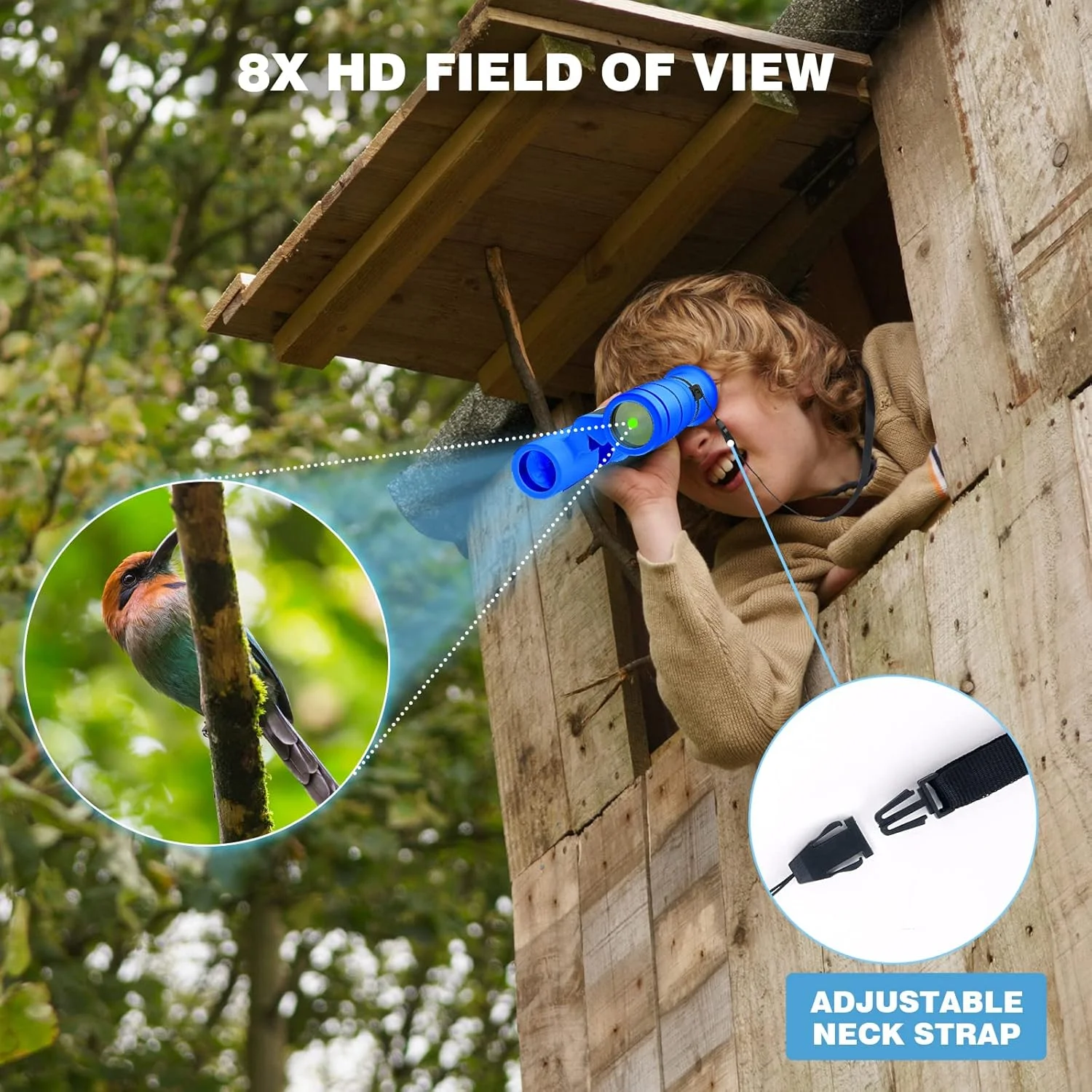 دوربین شکاری کودکانه، دوربین شکاری فشرده 8x21 با وضوح بالا برای تماشای پرندگان، کمپینگ، کاوش، پیاده روی، شکار، رویدادهای ورزشی و هدایای پارک سافاری (آبی تیره)