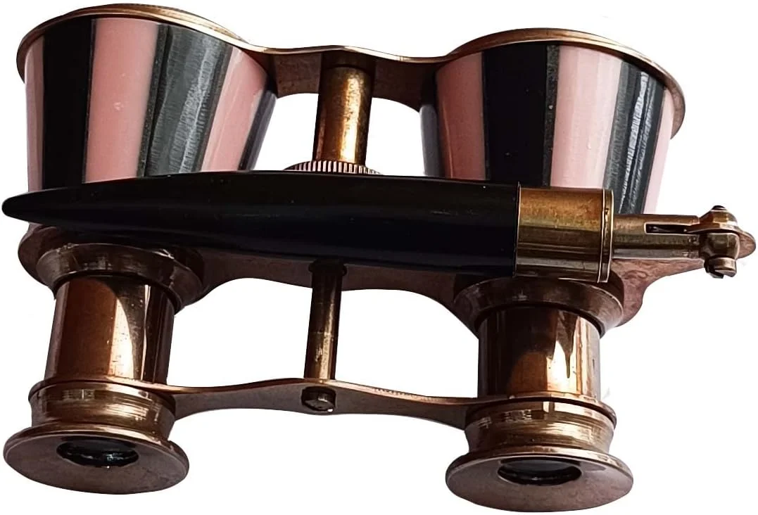 دوربین شکاری اپرا قدیمی با ابعاد 2.5 اینچ به همراه دسته - دوربین شکاری برنجی با روکش مروارید - دوربین شکاری جیبی با دسته برای کودکان