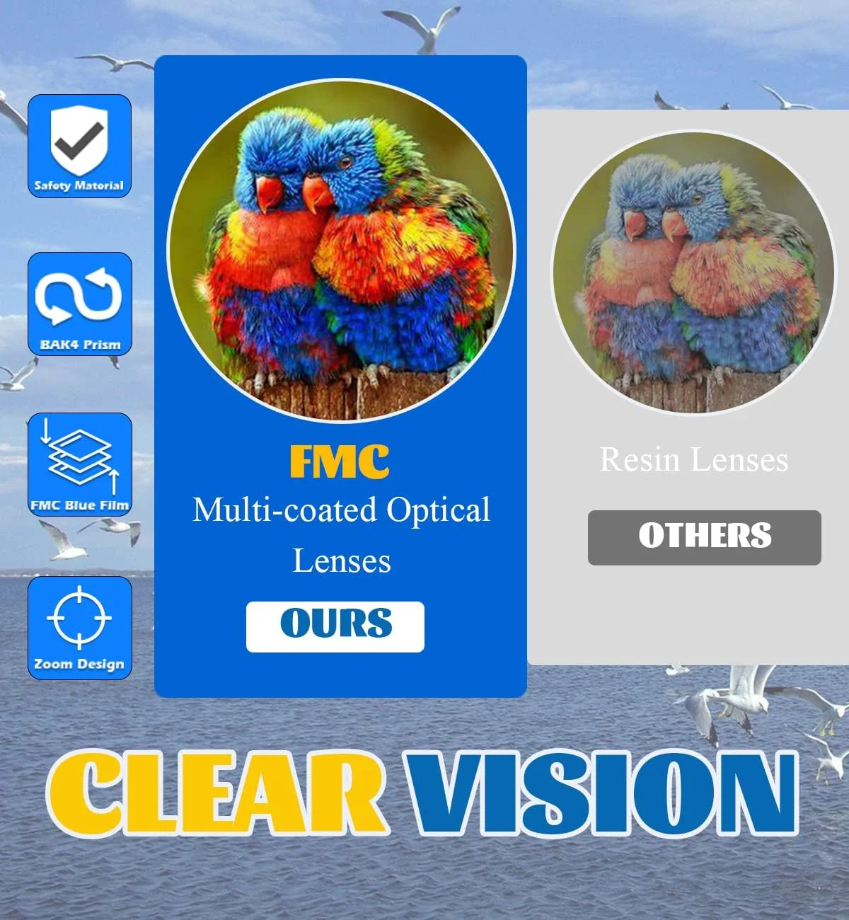 دوربین شکاری مینی و جمع و جور QTECLOR - دوربین اسباب بازی زوم 8x21 ضد ضربه برای تماشای رویدادهای ورزشی، بهترین هدیه (آبی)