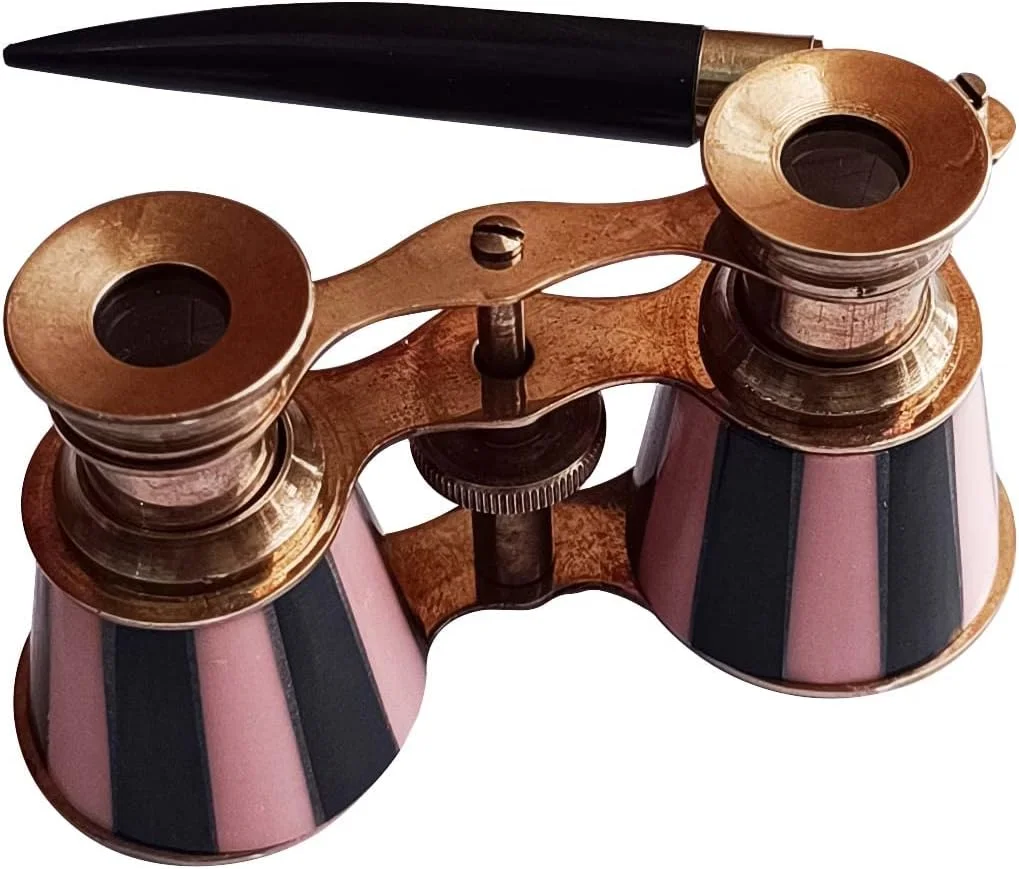 دوربین شکاری اپرا قدیمی با ابعاد 2.5 اینچ به همراه دسته - دوربین شکاری برنجی با روکش مروارید - دوربین شکاری جیبی با دسته برای کودکان