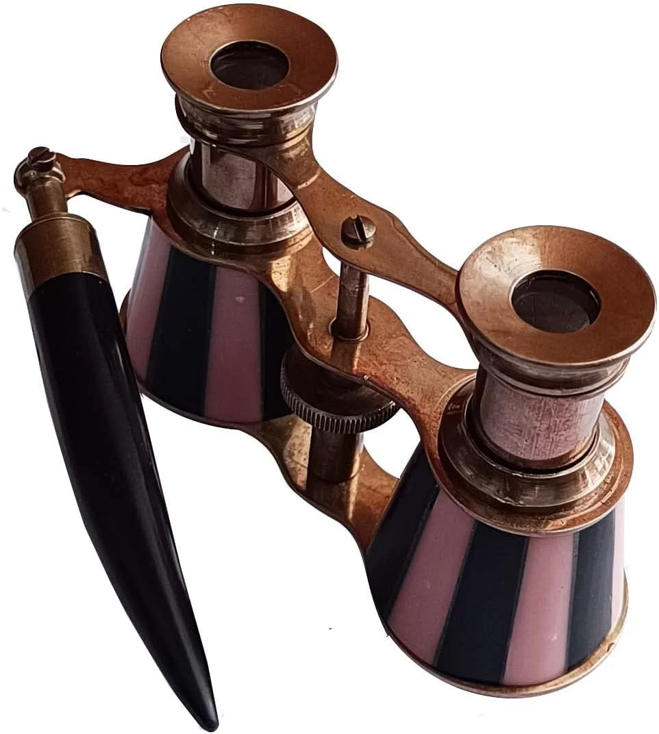 دوربین شکاری اپرا قدیمی با ابعاد 2.5 اینچ به همراه دسته - دوربین شکاری برنجی با روکش مروارید - دوربین شکاری جیبی با دسته برای کودکان